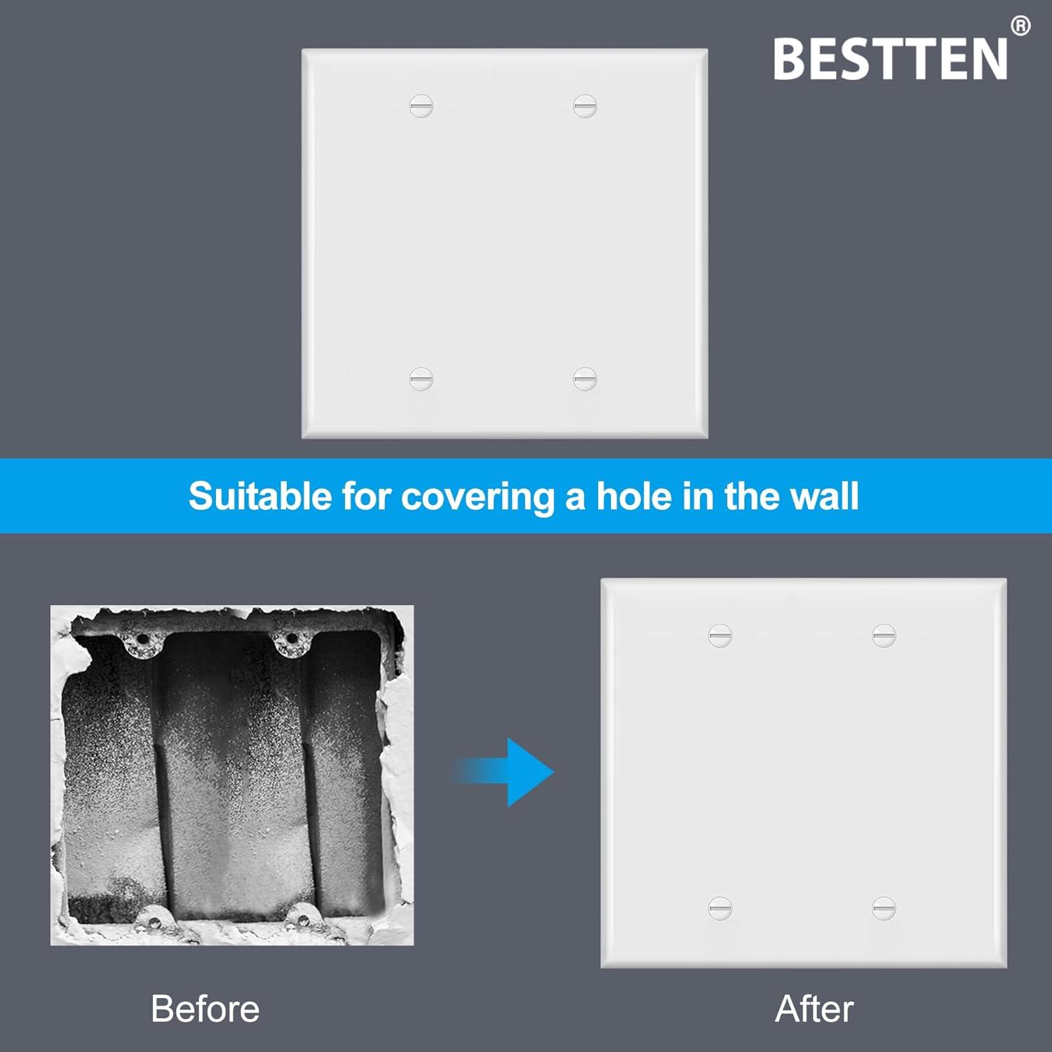 imageBESTTEN 10 Pack 1Gang No Device Blank Wall Plate Standard Size H453 x W276 Unbreakable Polycarbonate Thermoplastic Outlet Cover UL Listed WhiteGloss White