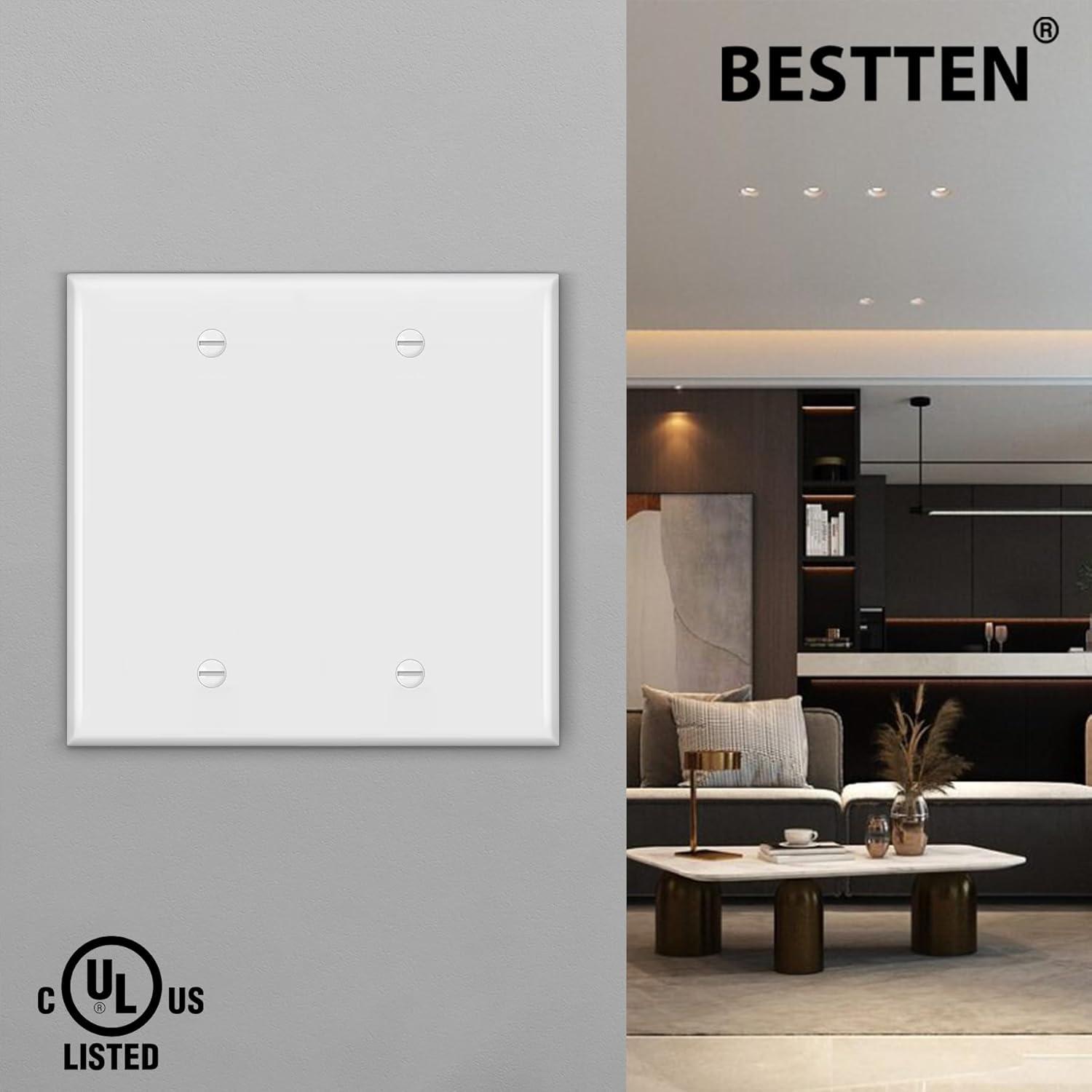 imageBESTTEN 10 Pack 1Gang No Device Blank Wall Plate Standard Size H453 x W276 Unbreakable Polycarbonate Thermoplastic Outlet Cover UL Listed WhiteGloss White
