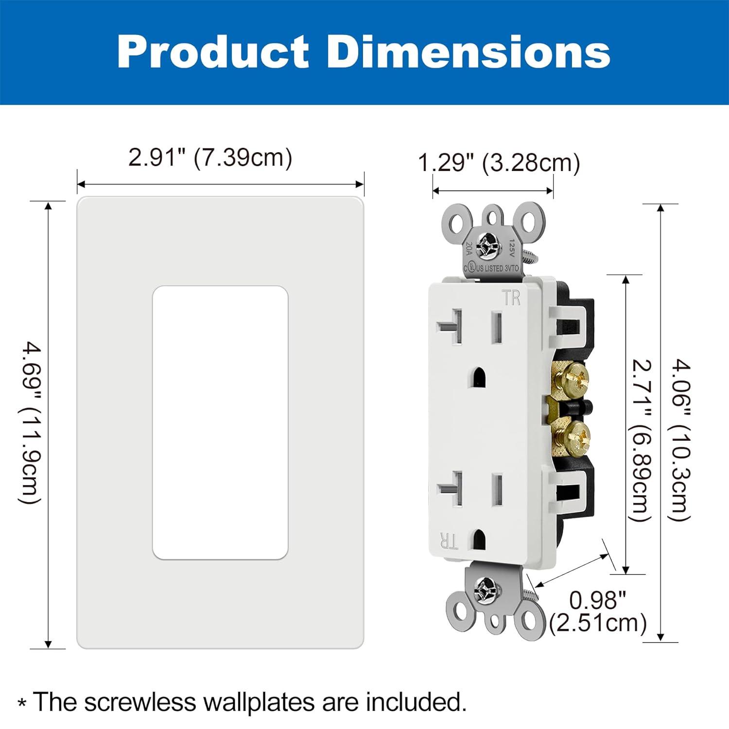 imageBESTTEN 10 Pack 20 Amp Receptacle Outlet with Tamper Resistant Screwless Wallplate Included 20A125V2500W UL Listed White20 Amp