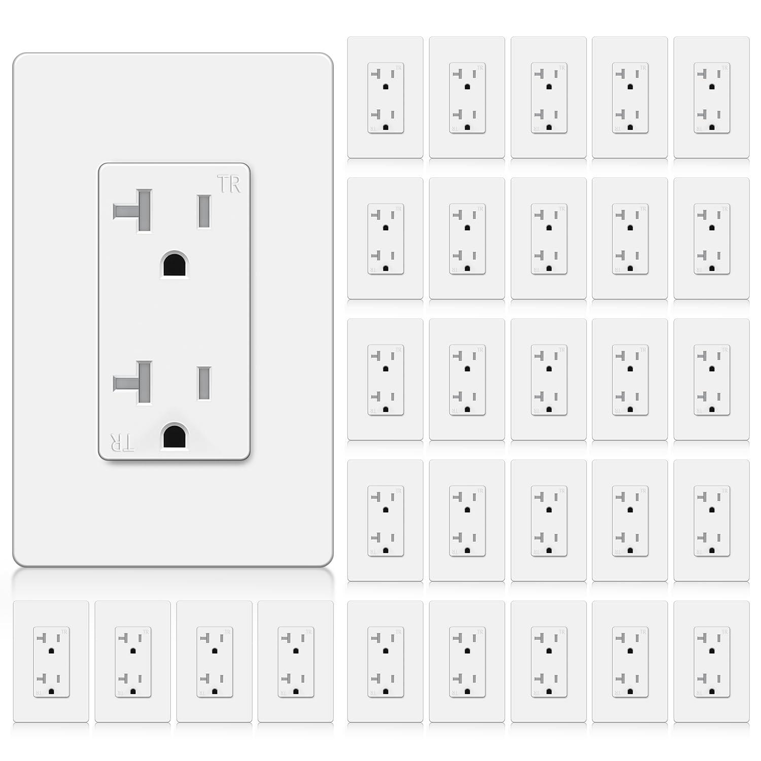imageBESTTEN 10 Pack 20 Amp Receptacle Outlet with Tamper Resistant Screwless Wallplate Included 20A125V2500W UL Listed White20 Amp