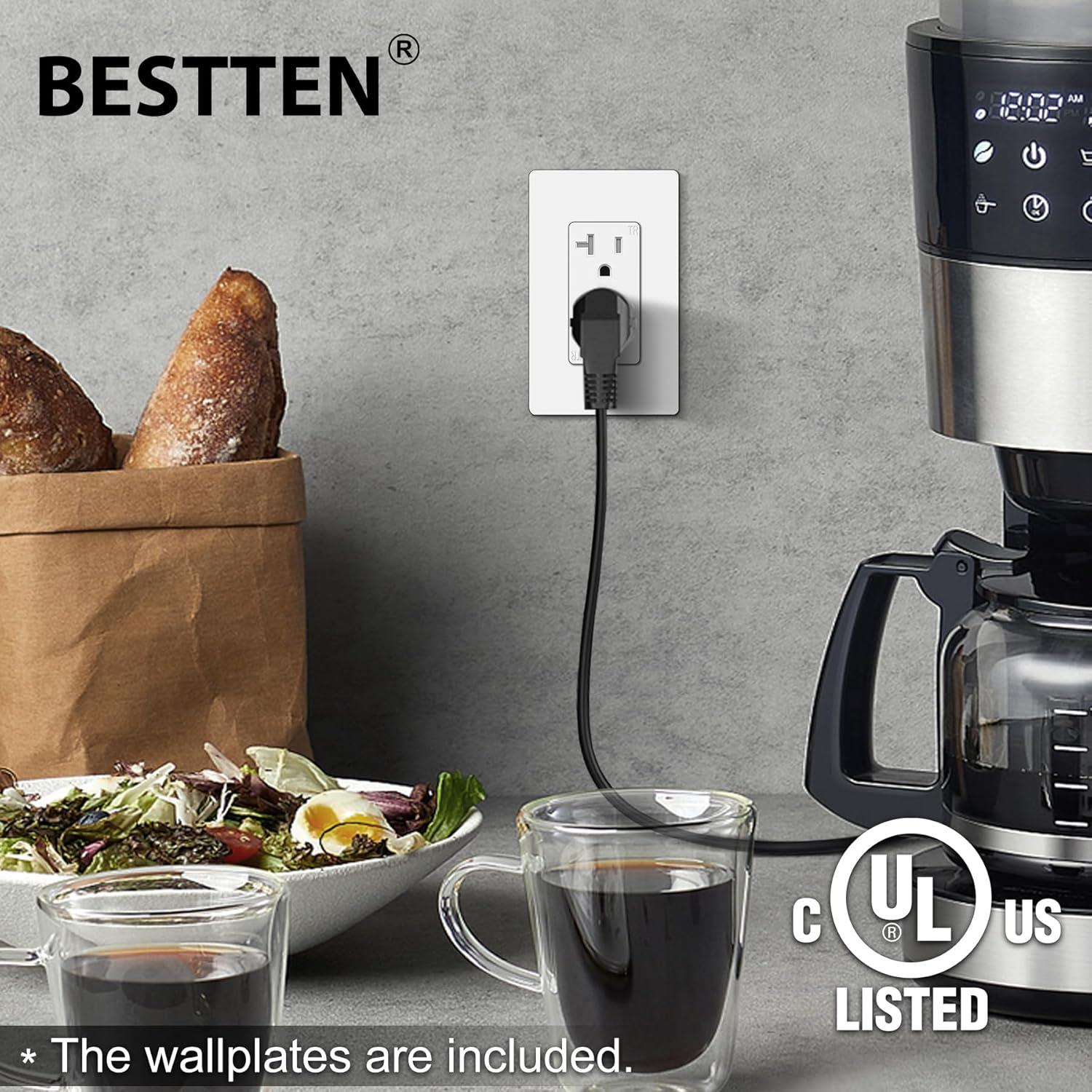 imageBESTTEN 10 Pack 20 Amp Receptacle Outlet with Tamper Resistant Screwless Wallplate Included 20A125V2500W UL Listed White20 Amp