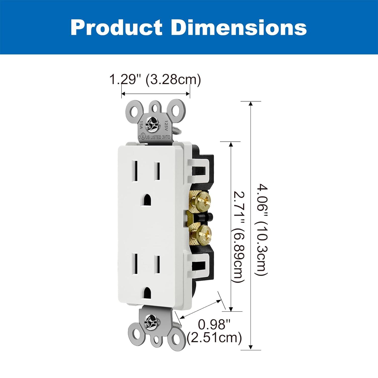 imageBESTTEN 15 Amp Decor Electrical Wall Outlet Receptacle NonTamperResistant 15A125V1875W for Residential and Commercial Use UL Listed 10 Pack White15 Amp