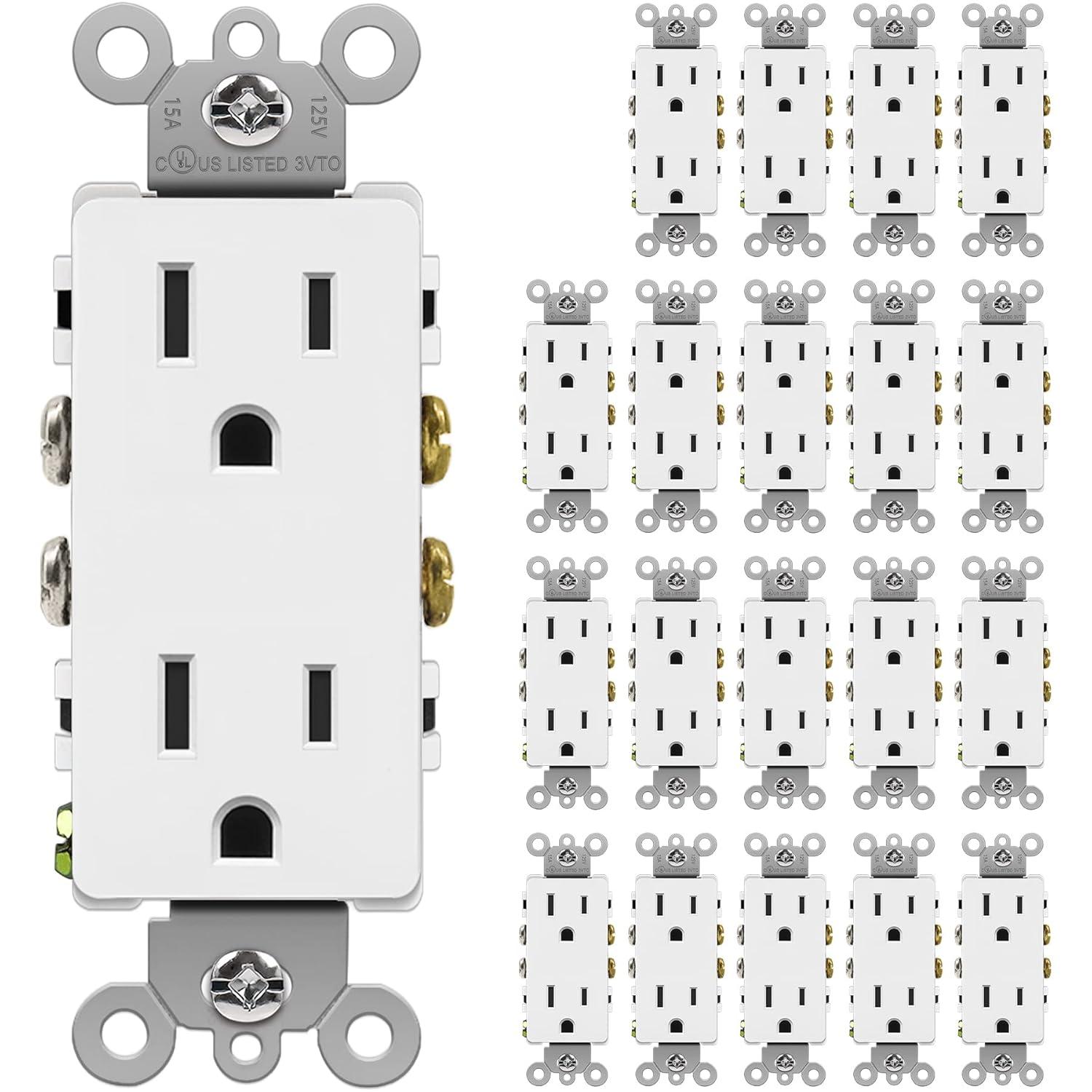 imageBESTTEN 15 Amp Decor Electrical Wall Outlet Receptacle NonTamperResistant 15A125V1875W for Residential and Commercial Use UL Listed 10 Pack White15 Amp