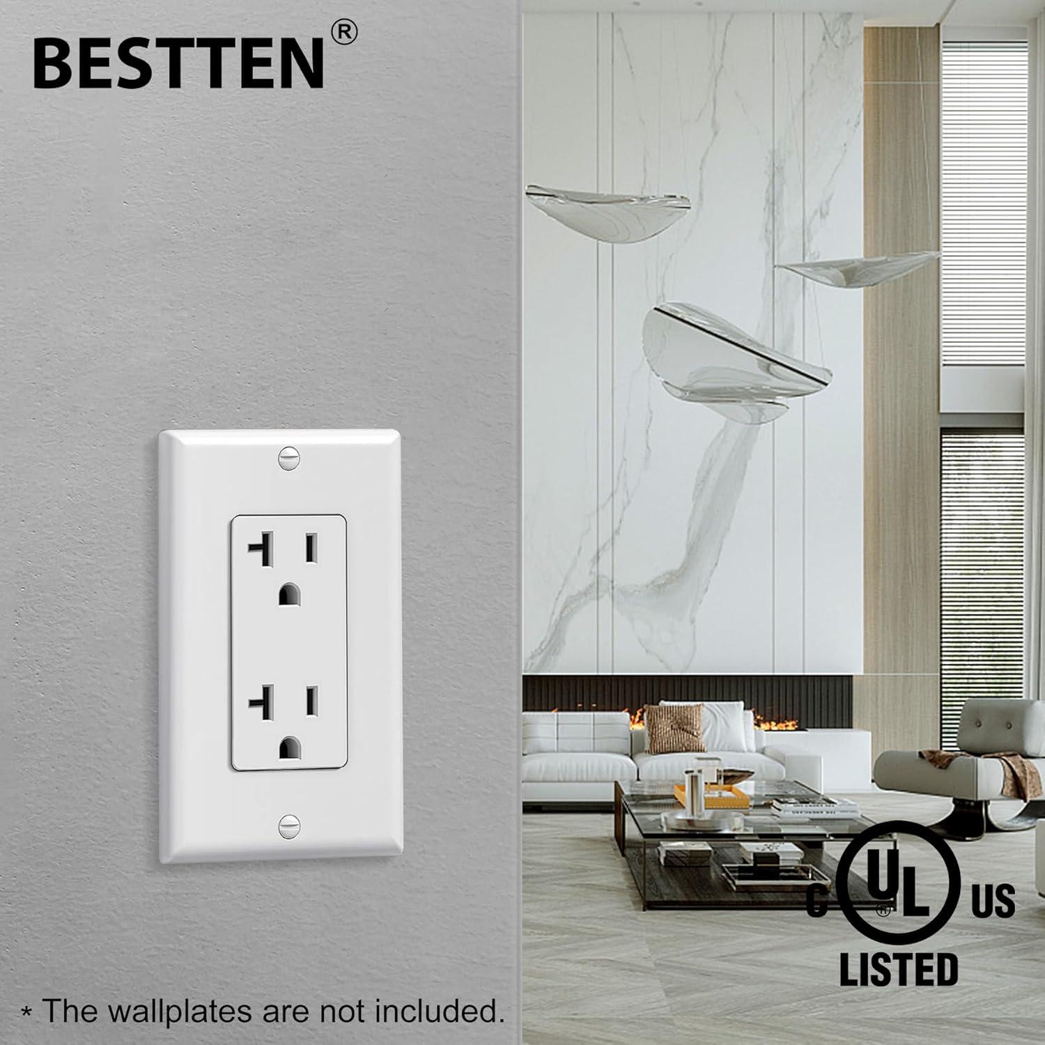 imageBESTTEN 15 Amp Decor Electrical Wall Outlet Receptacle NonTamperResistant 15A125V1875W for Residential and Commercial Use UL Listed 10 Pack White20 Amp