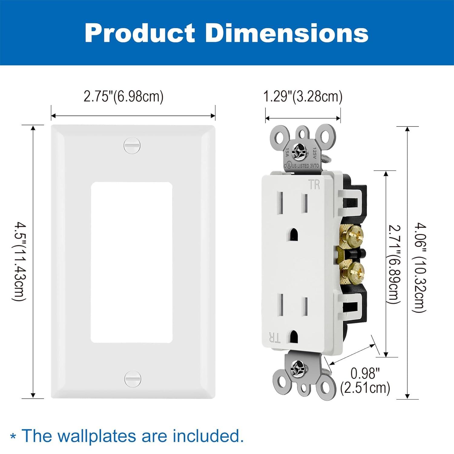 imageBESTTEN 15 Amp TamperResistant Decor Receptacle Outlet Residential and Commercial Use Wallplate Included 15A125V1875W UL Listed 10 Pack White50