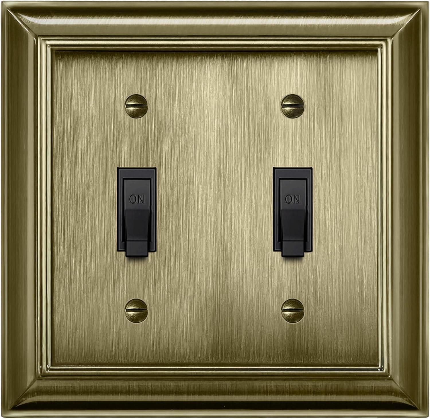 imageBESTTEN 2 Gang Toggle Light Switch Wall Plates Metal Grand Collection Corrosion Resistant Light Switch Cover Antique Brass 5 PackAntique Brass