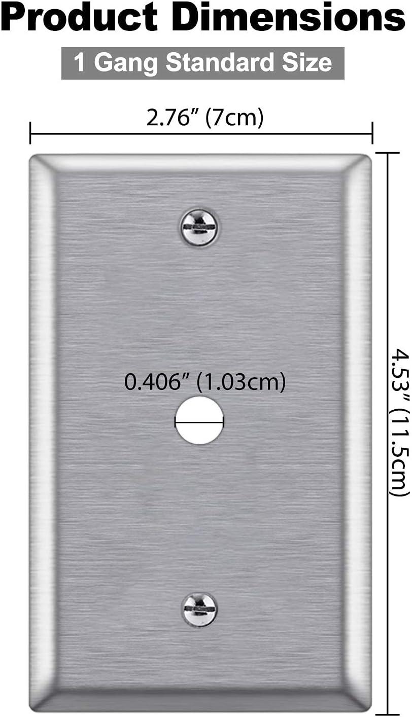 imageBESTTEN 2 Pack 1Gang 0406 Hole Metal Wall Plate with hite or Clear Plastic Film for TelephoneCable AntiCorrosion Stainless Steel Wallplate Standard Size Brushed Finish1 Gang