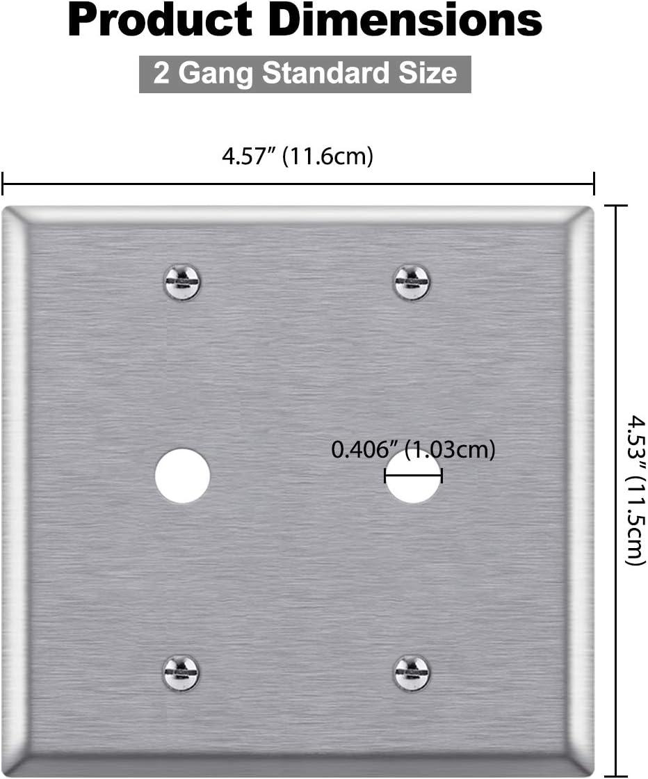 imageBESTTEN 2 Pack 1Gang 0406 Hole Metal Wall Plate with hite or Clear Plastic Film for TelephoneCable AntiCorrosion Stainless Steel Wallplate Standard Size Brushed Finish2 Gang