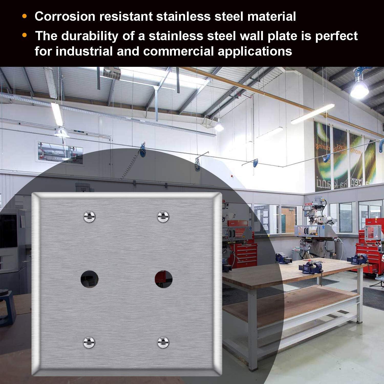 imageBESTTEN 2 Pack 1Gang 0406 Hole Metal Wall Plate with hite or Clear Plastic Film for TelephoneCable AntiCorrosion Stainless Steel Wallplate Standard Size Brushed Finish2 Gang