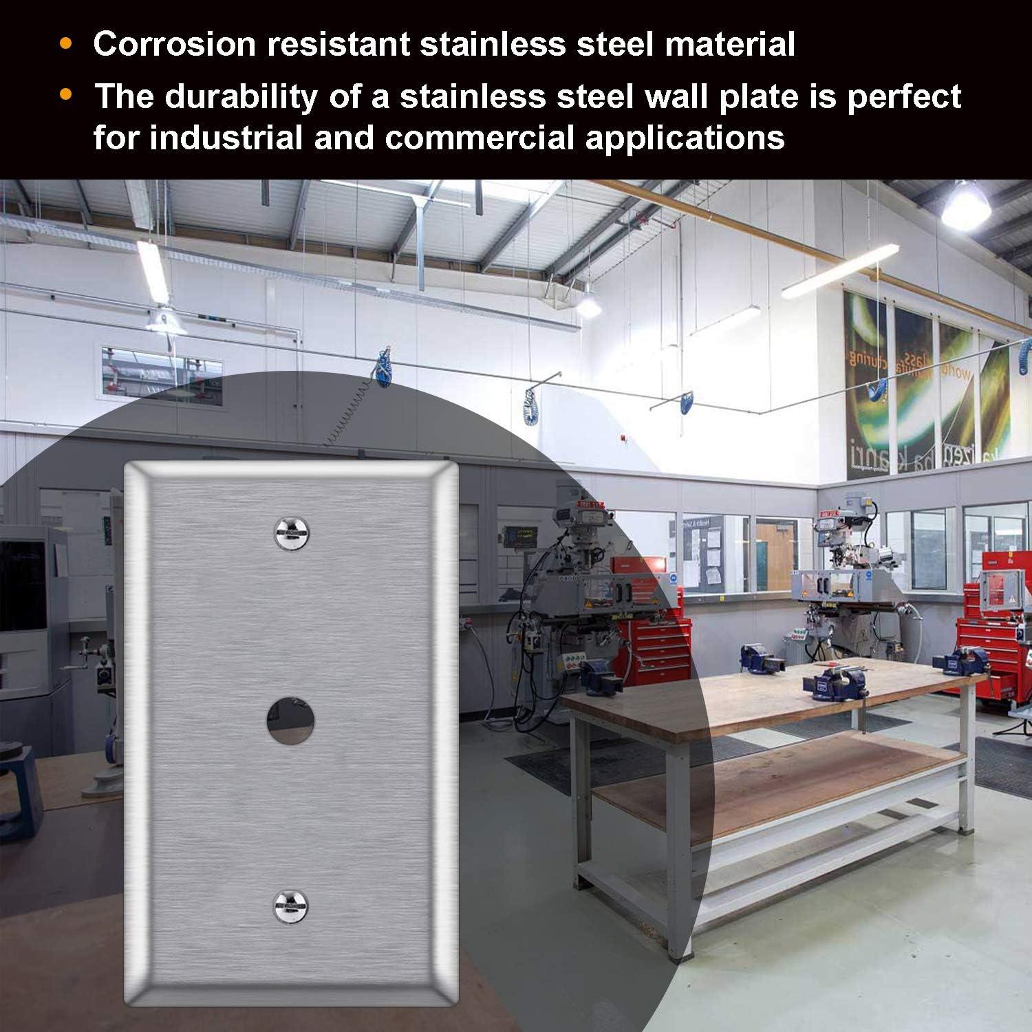 imageBESTTEN 2 Pack 1Gang 0406 Hole Metal Wall Plate with hite or Clear Plastic Film for TelephoneCable AntiCorrosion Stainless Steel Wallplate Standard Size Brushed Finish1 Gang