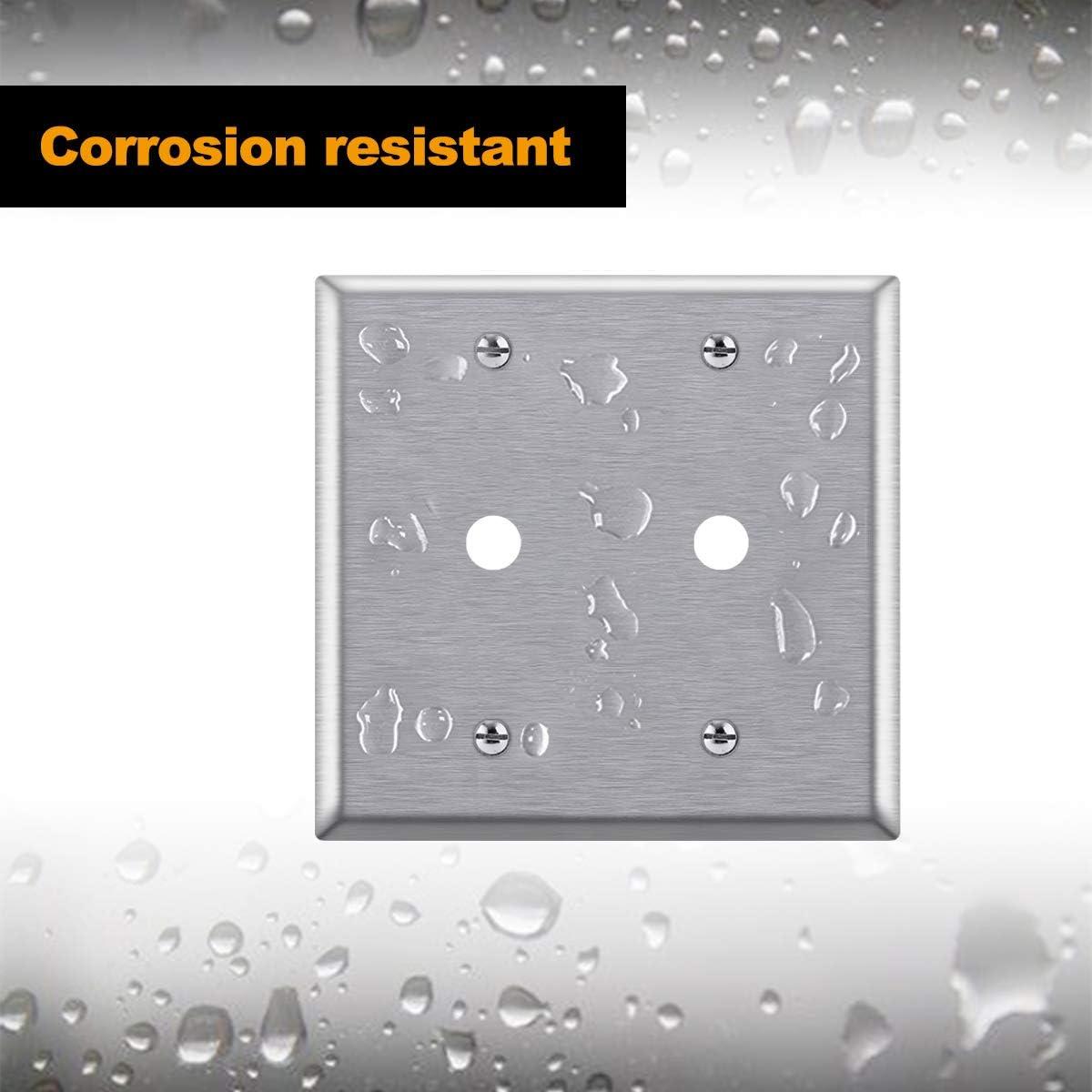 imageBESTTEN 2 Pack 1Gang 0406 Hole Metal Wall Plate with hite or Clear Plastic Film for TelephoneCable AntiCorrosion Stainless Steel Wallplate Standard Size Brushed Finish2 Gang