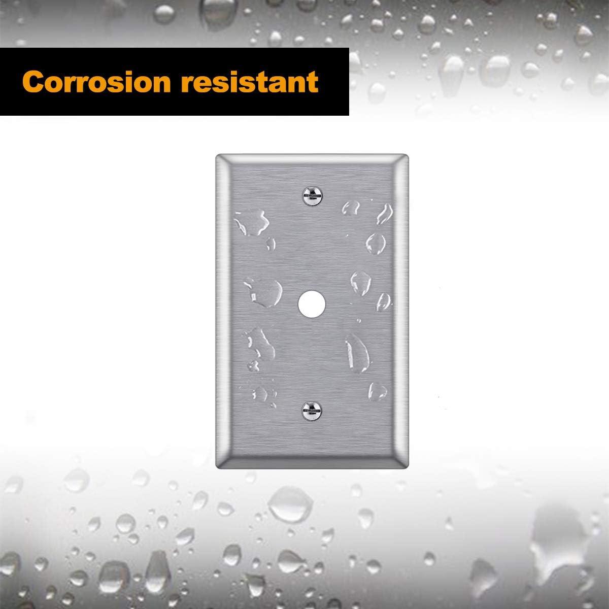 imageBESTTEN 2 Pack 1Gang 0406 Hole Metal Wall Plate with hite or Clear Plastic Film for TelephoneCable AntiCorrosion Stainless Steel Wallplate Standard Size Brushed Finish1 Gang