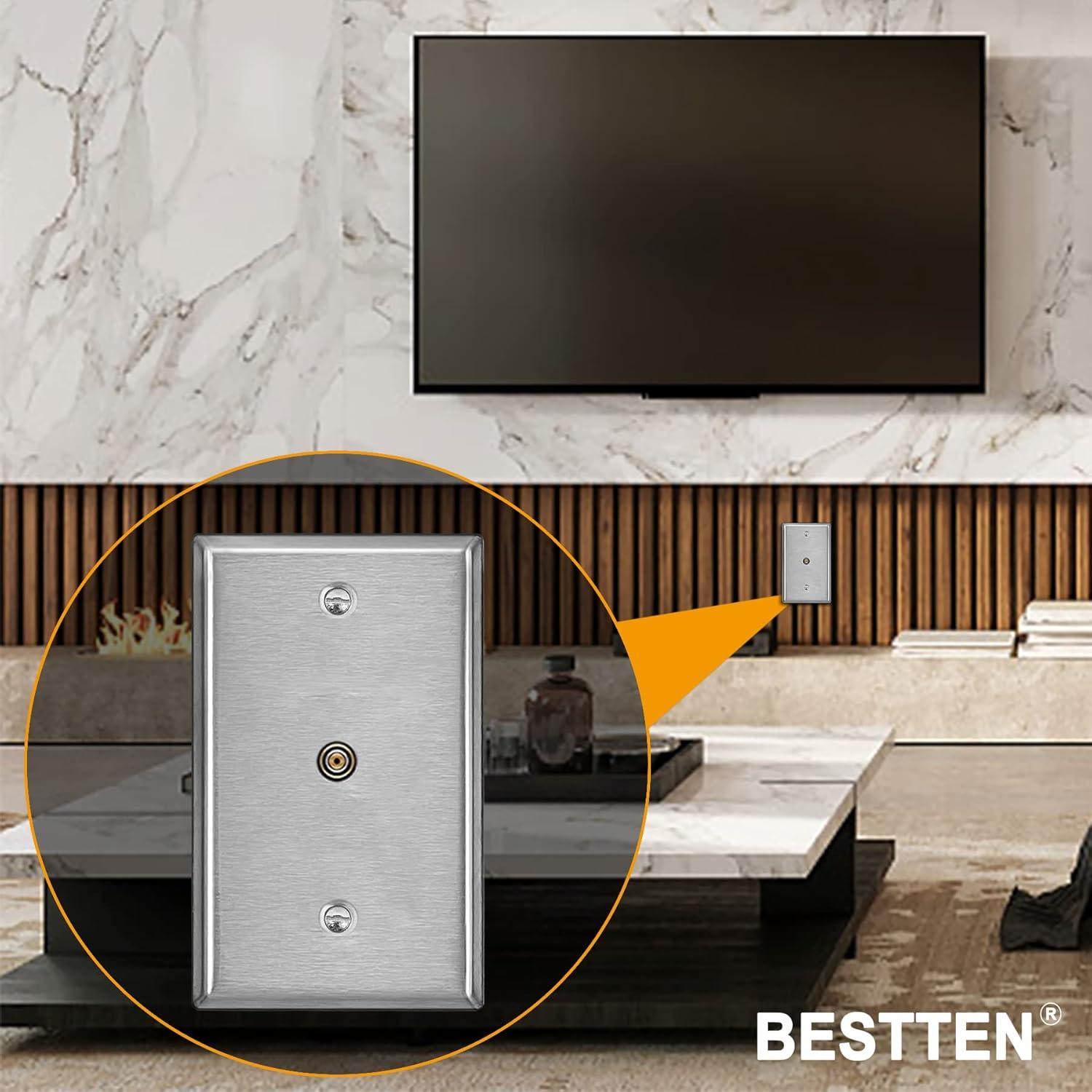 imageBESTTEN 2 Pack 1Gang 0406 Hole Metal Wall Plate with hite or Clear Plastic Film for TelephoneCable AntiCorrosion Stainless Steel Wallplate Standard Size Brushed Finish1 Gang