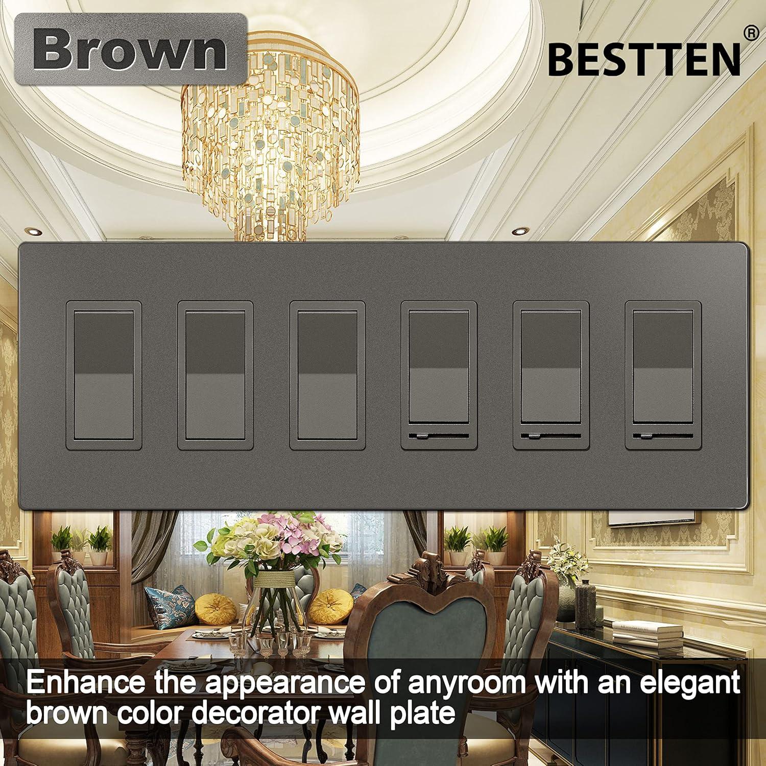imageBESTTEN 2 Pack 3Gang Silver Screwless Wall Plate Decorator Switch Plate Outlet Cover Signature Collection USWP8 Series H469 x W654 for Dimmer ReceptacleMatte Brown