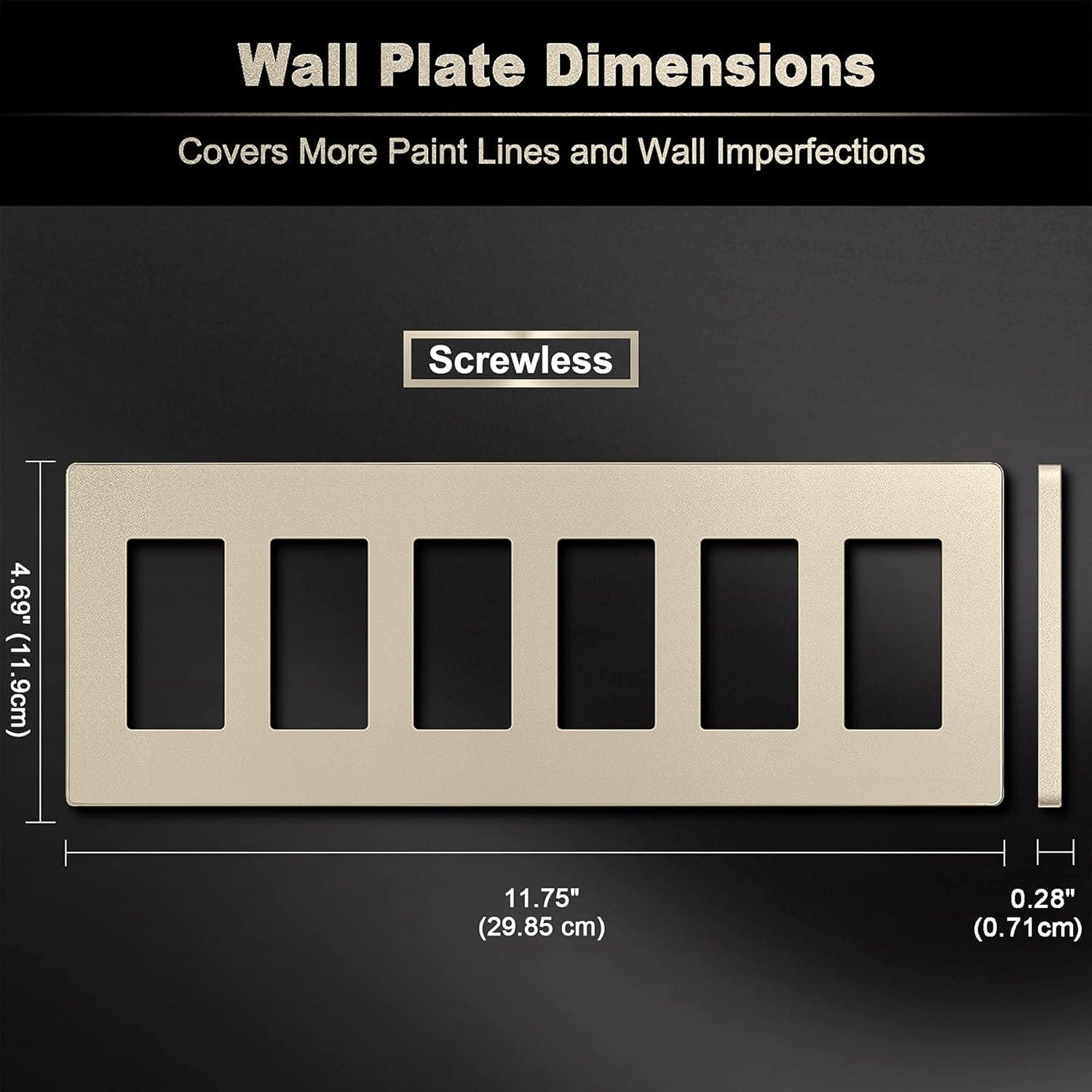 imageBESTTEN 2 Pack 3Gang Silver Screwless Wall Plate Decorator Switch Plate Outlet Cover Signature Collection USWP8 Series H469 x W654 for Dimmer ReceptacleChampagne Gold