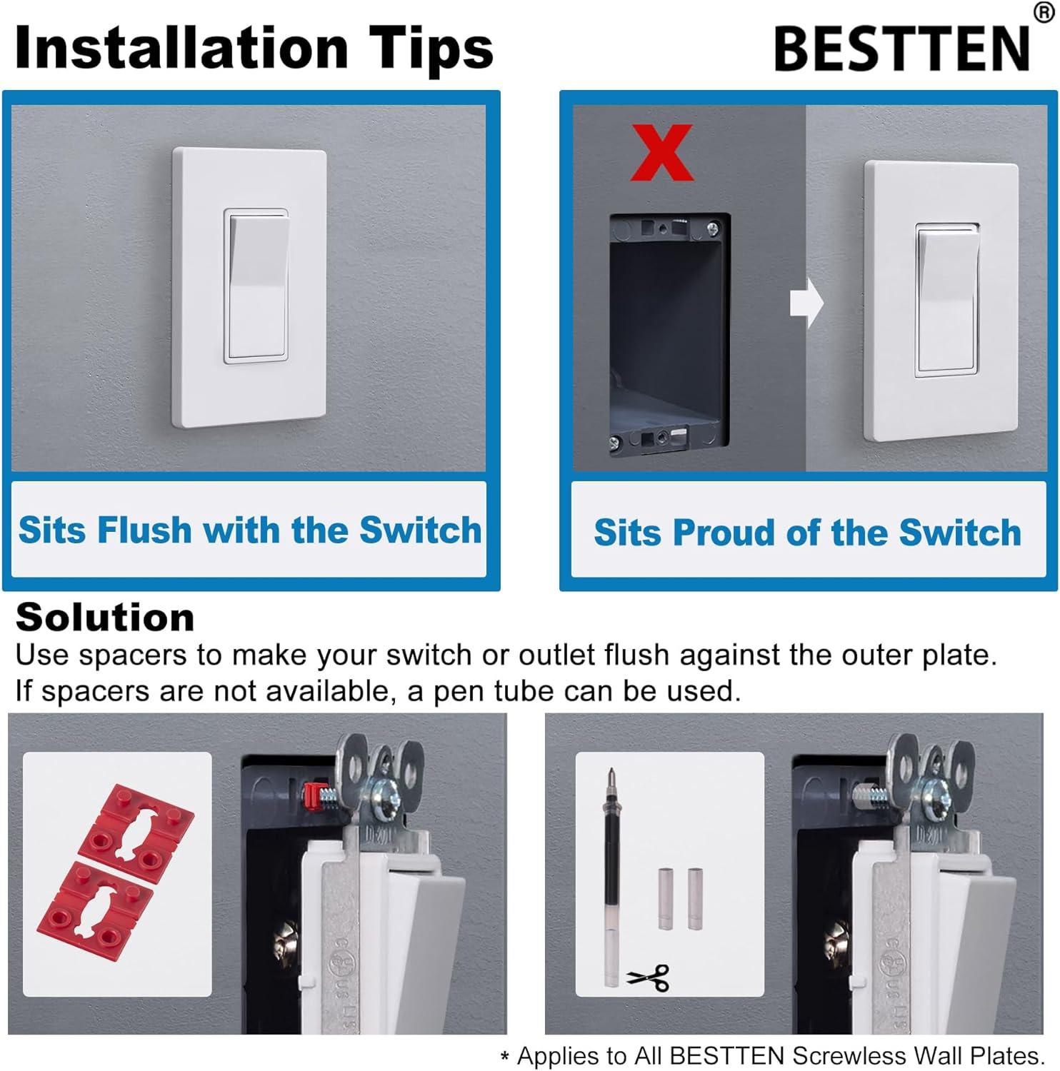 imageBESTTEN 2 Pack 3Gang Silver Screwless Wall Plate Decorator Switch Plate Outlet Cover Signature Collection USWP8 Series H469 x W654 for Dimmer ReceptacleGloss Snow White