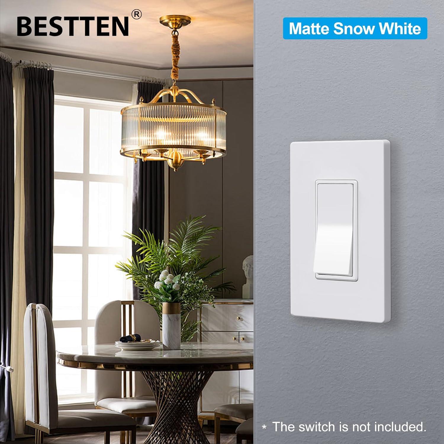 imageBESTTEN 2 Pack 3Gang Silver Screwless Wall Plate Decorator Switch Plate Outlet Cover Signature Collection USWP8 Series H469 x W654 for Dimmer ReceptacleMatte Snow White