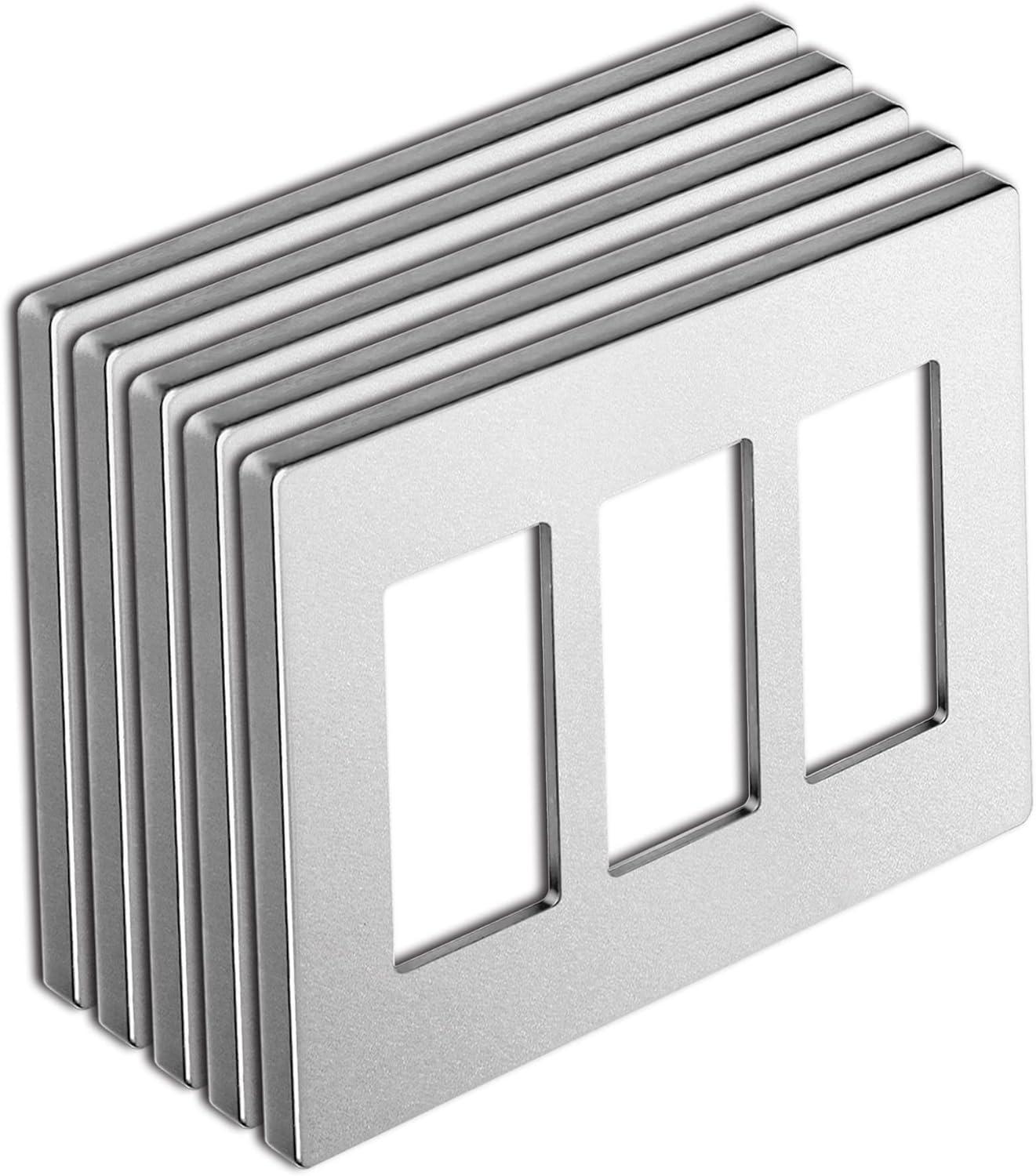 imageBESTTEN 2 Pack 3Gang Silver Screwless Wall Plate Decorator Switch Plate Outlet Cover Signature Collection USWP8 Series H469 x W654 for Dimmer ReceptacleSilver