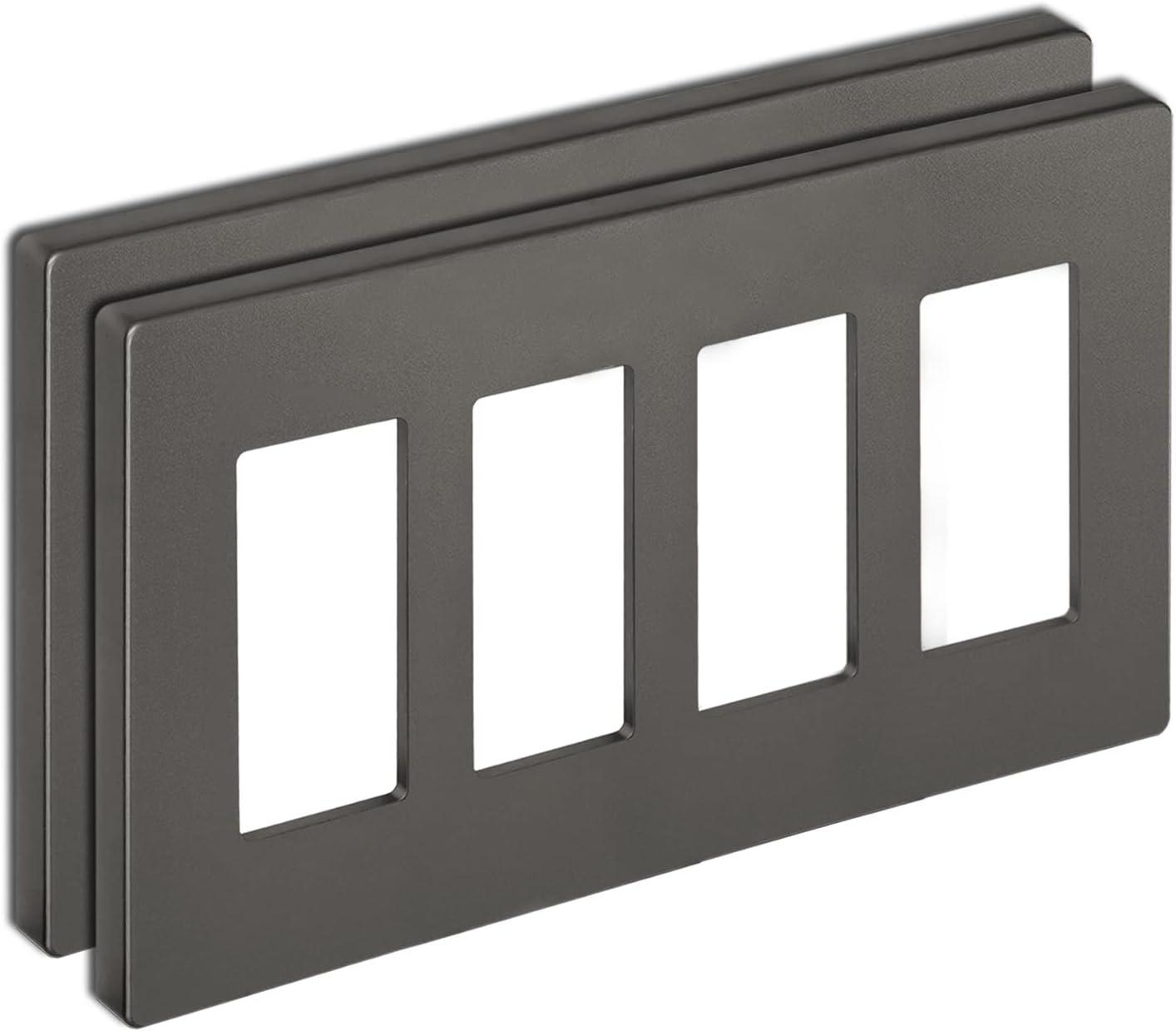 imageBESTTEN 2 Pack 3Gang Silver Screwless Wall Plate Decorator Switch Plate Outlet Cover Signature Collection USWP8 Series H469 x W654 for Dimmer ReceptacleMatte Brown