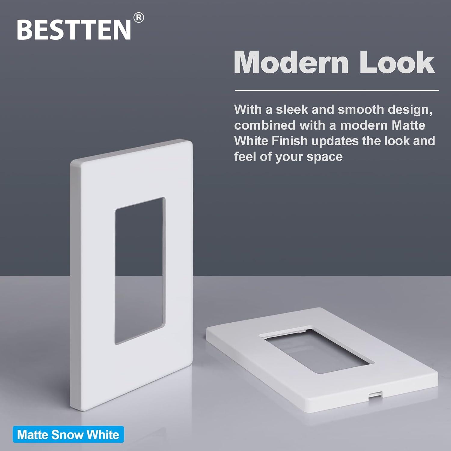 imageBESTTEN 2 Pack 3Gang Silver Screwless Wall Plate Decorator Switch Plate Outlet Cover Signature Collection USWP8 Series H469 x W654 for Dimmer ReceptacleMatte Snow White