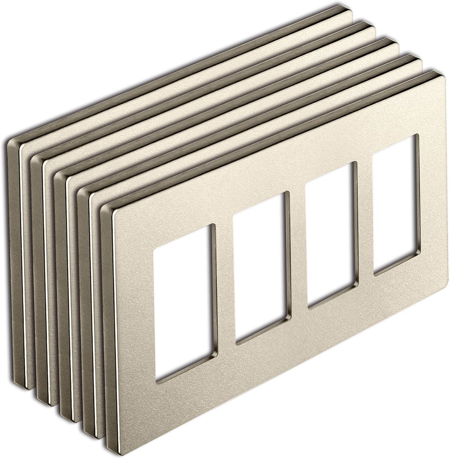 imageBESTTEN 2 Pack 3Gang Silver Screwless Wall Plate Decorator Switch Plate Outlet Cover Signature Collection USWP8 Series H469 x W654 for Dimmer ReceptacleChampagne Gold