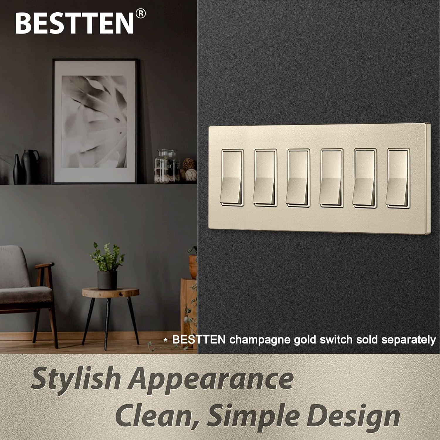 imageBESTTEN 2 Pack 3Gang Silver Screwless Wall Plate Decorator Switch Plate Outlet Cover Signature Collection USWP8 Series H469 x W654 for Dimmer ReceptacleChampagne Gold