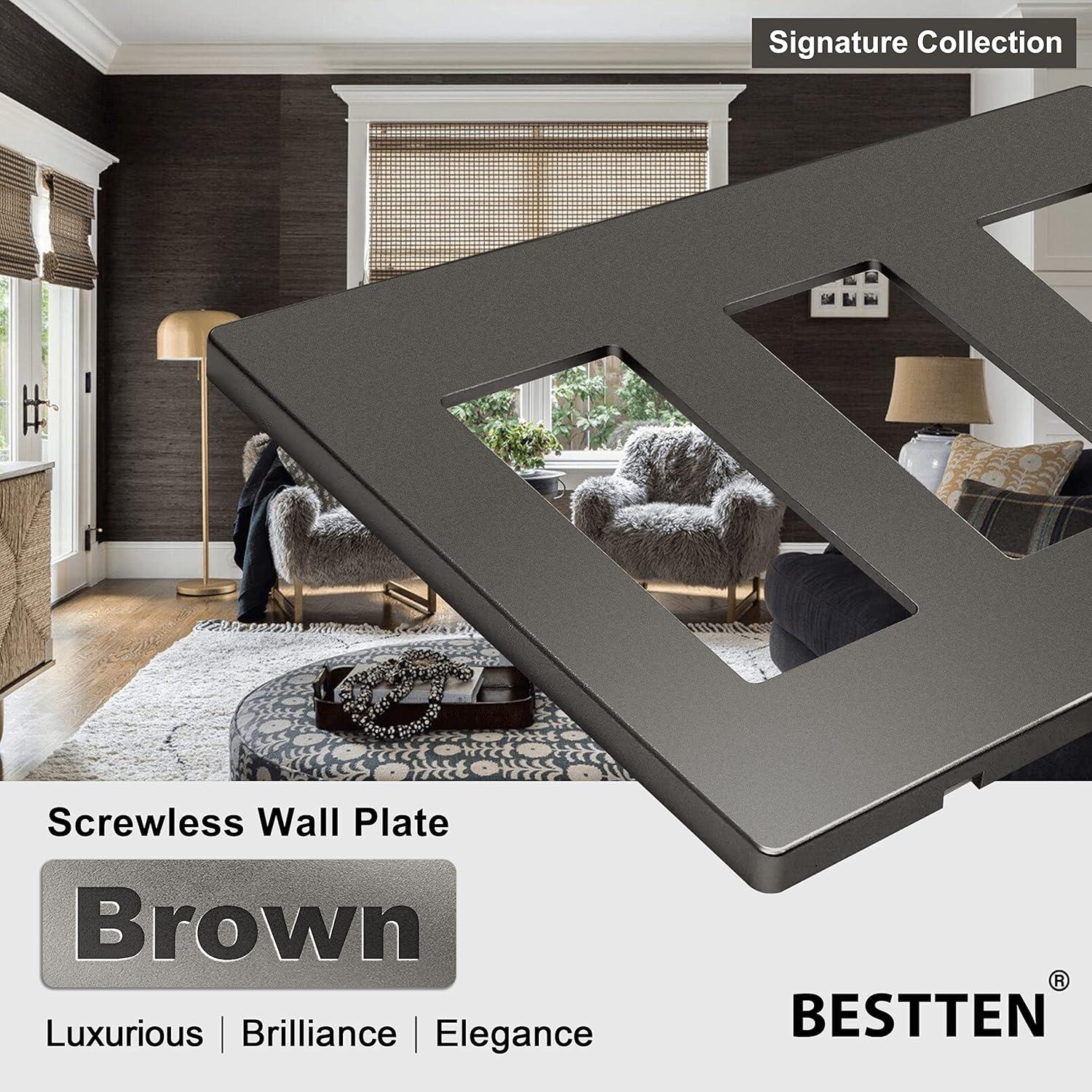 imageBESTTEN 2 Pack 3Gang Silver Screwless Wall Plate Decorator Switch Plate Outlet Cover Signature Collection USWP8 Series H469 x W654 for Dimmer ReceptacleMatte Brown