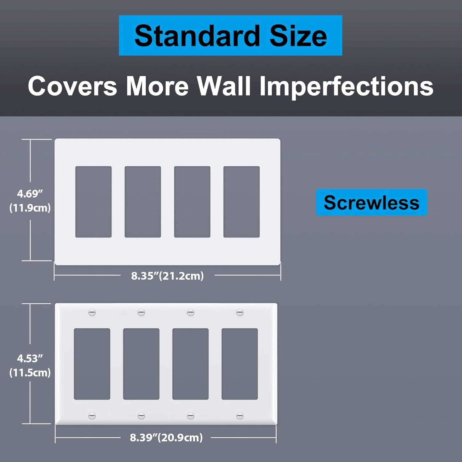 imageBESTTEN 2 Pack 3Gang Silver Screwless Wall Plate Decorator Switch Plate Outlet Cover Signature Collection USWP8 Series H469 x W654 for Dimmer ReceptacleMatte Snow White