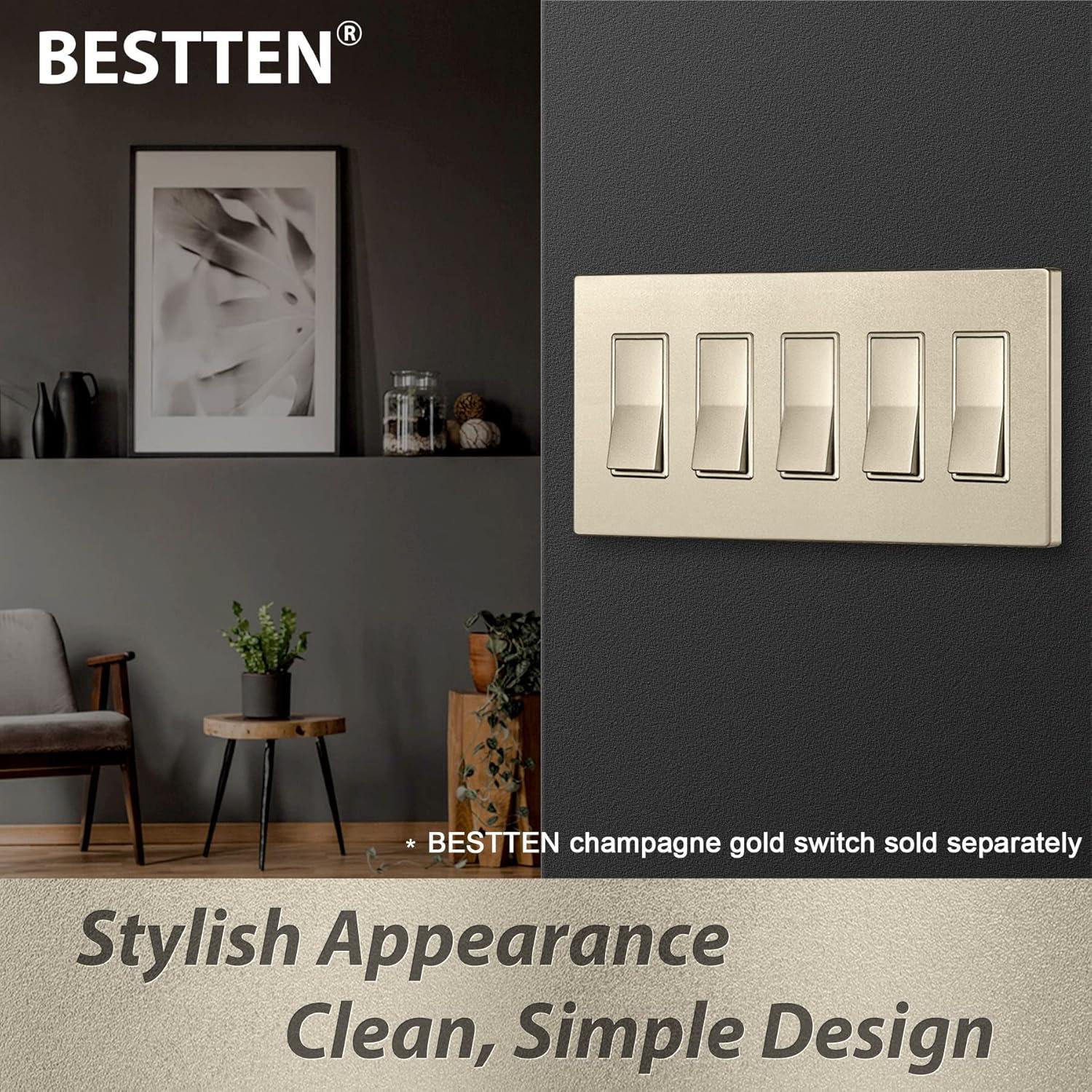 imageBESTTEN 2 Pack 3Gang Silver Screwless Wall Plate Decorator Switch Plate Outlet Cover Signature Collection USWP8 Series H469 x W654 for Dimmer ReceptacleChampagne Gold