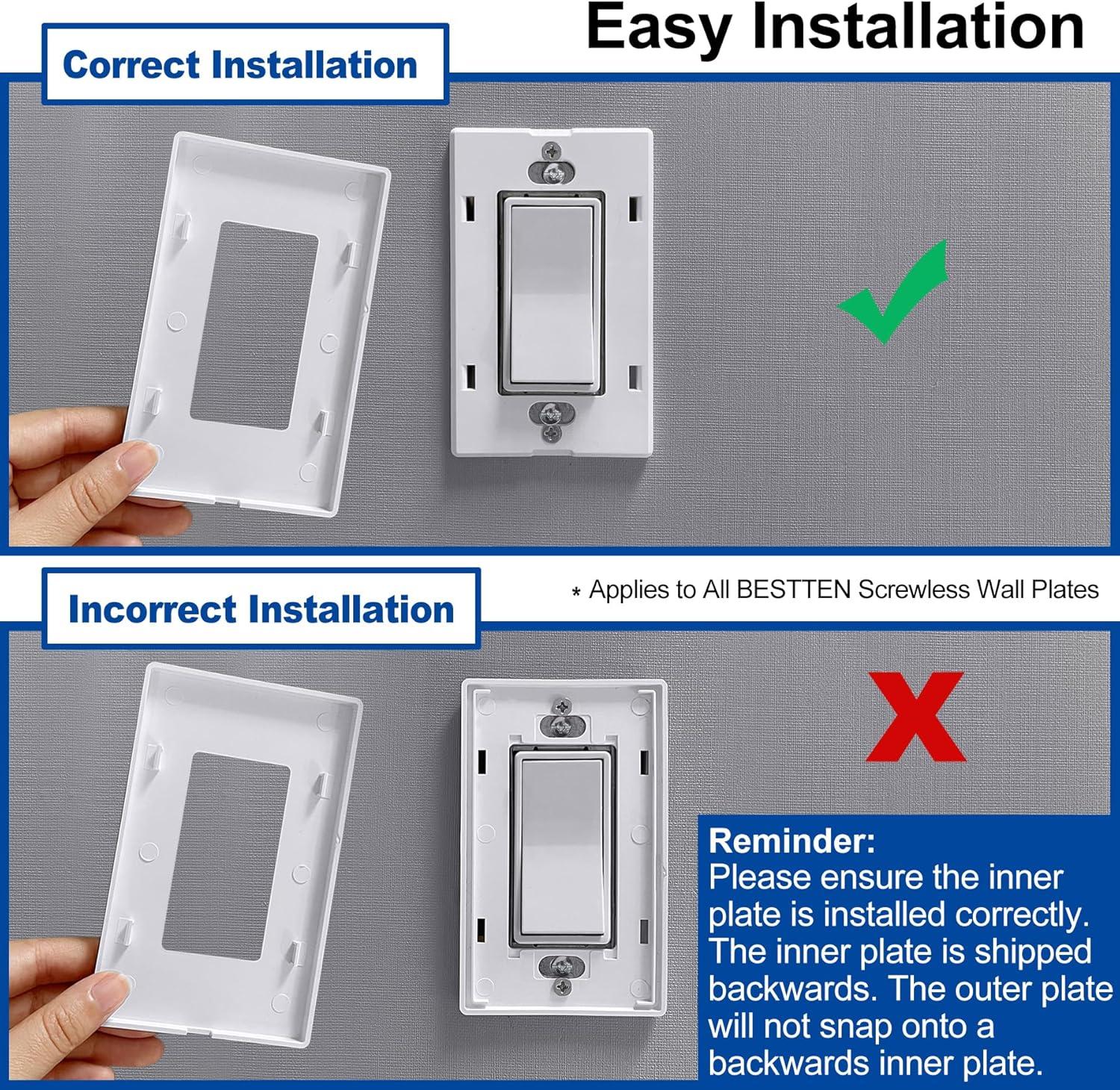 imageBESTTEN 2 Pack 3Gang Silver Screwless Wall Plate Decorator Switch Plate Outlet Cover Signature Collection USWP8 Series H469 x W654 for Dimmer ReceptacleMatte Snow White