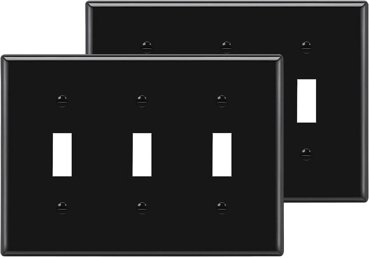 imageBESTTEN 2 Pack 3Gang Toggle Wall Plate Unbreakable Polycarbonate Toggle Light Switch Cover Standard Size UL Listed WhiteBlack