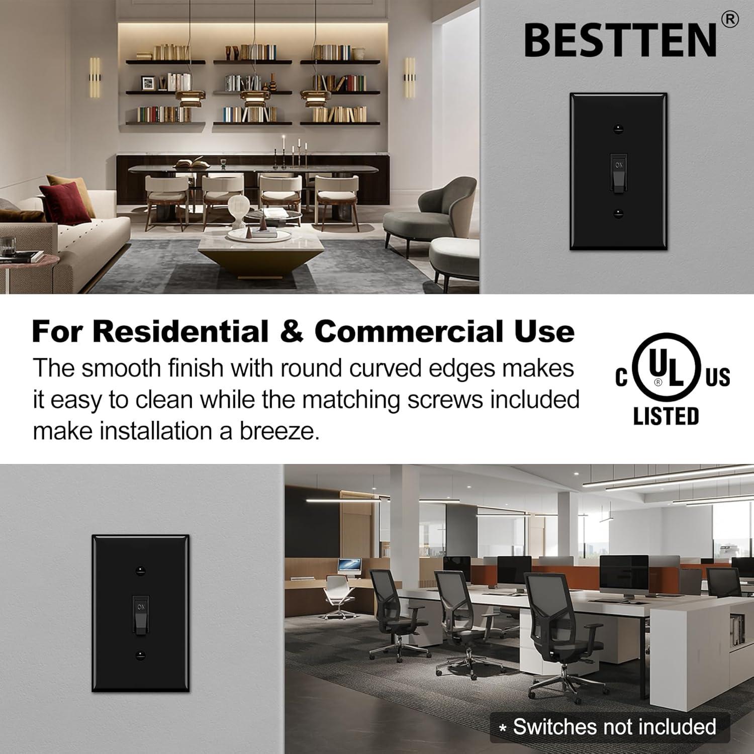 imageBESTTEN 2 Pack 3Gang Toggle Wall Plate Unbreakable Polycarbonate Toggle Light Switch Cover Standard Size UL Listed WhiteBlack