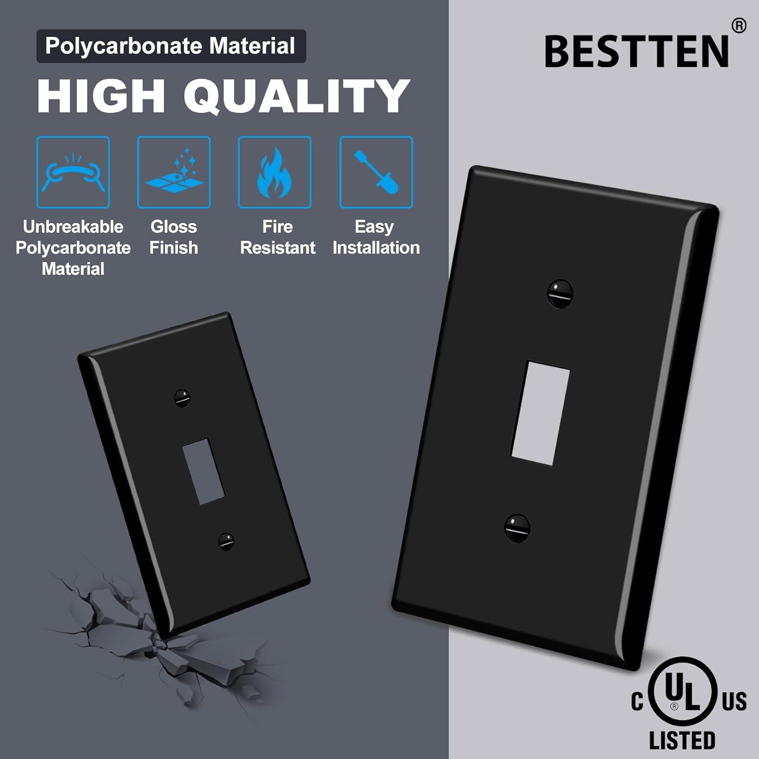 imageBESTTEN 2 Pack 3Gang Toggle Wall Plate Unbreakable Polycarbonate Toggle Light Switch Cover Standard Size UL Listed WhiteBlack