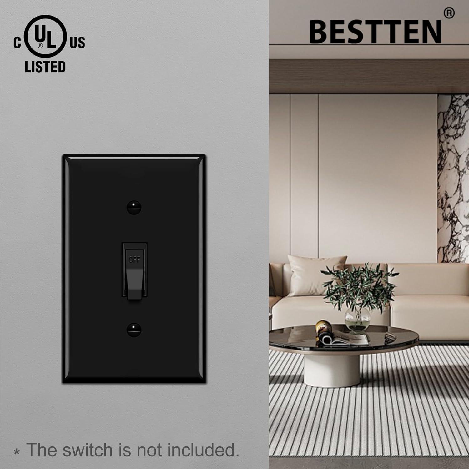 imageBESTTEN 2 Pack 3Gang Toggle Wall Plate Unbreakable Polycarbonate Toggle Light Switch Cover Standard Size UL Listed WhiteBlack