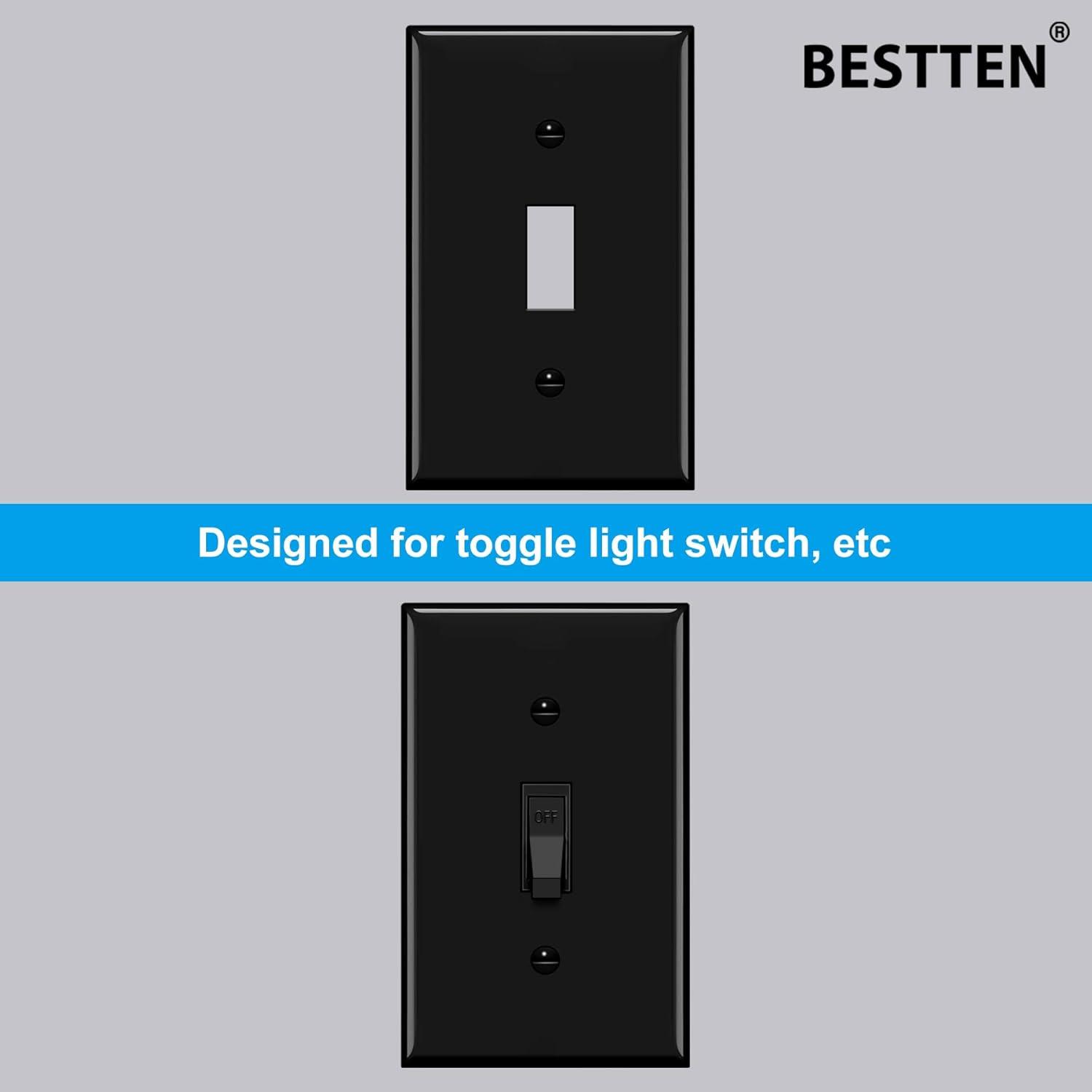 imageBESTTEN 2 Pack 3Gang Toggle Wall Plate Unbreakable Polycarbonate Toggle Light Switch Cover Standard Size UL Listed WhiteBlack