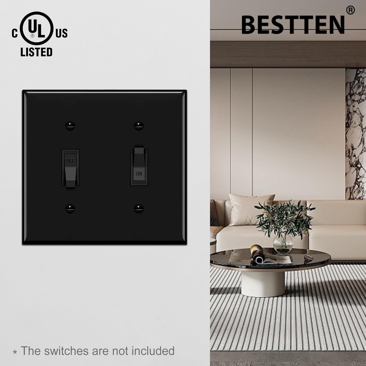 imageBESTTEN 2 Pack 3Gang Toggle Wall Plate Unbreakable Polycarbonate Toggle Light Switch Cover Standard Size UL Listed WhiteBlack