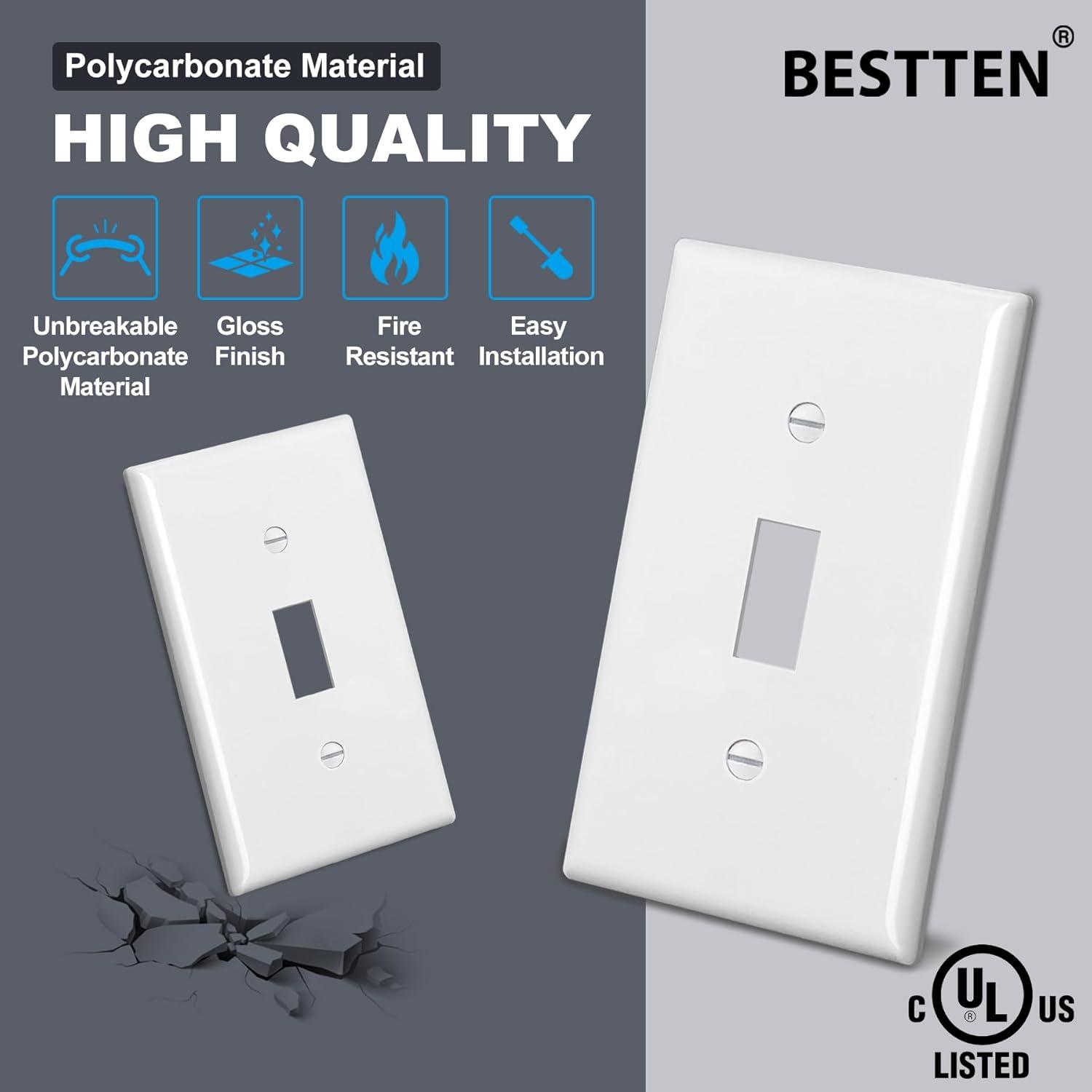 imageBESTTEN 2 Pack 3Gang Toggle Wall Plate Unbreakable Polycarbonate Toggle Light Switch Cover Standard Size UL Listed WhiteWhite