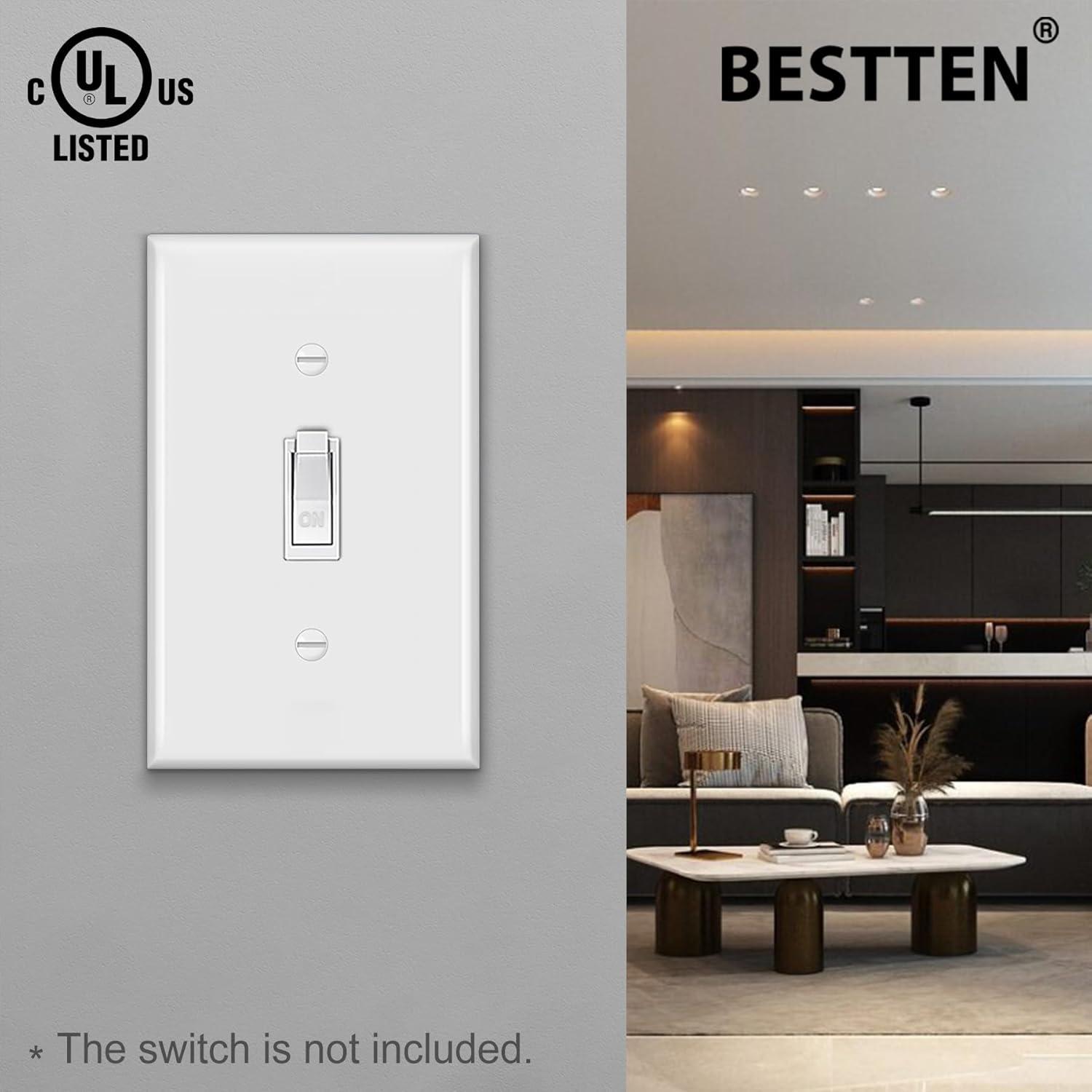 imageBESTTEN 2 Pack 3Gang Toggle Wall Plate Unbreakable Polycarbonate Toggle Light Switch Cover Standard Size UL Listed WhiteWhite