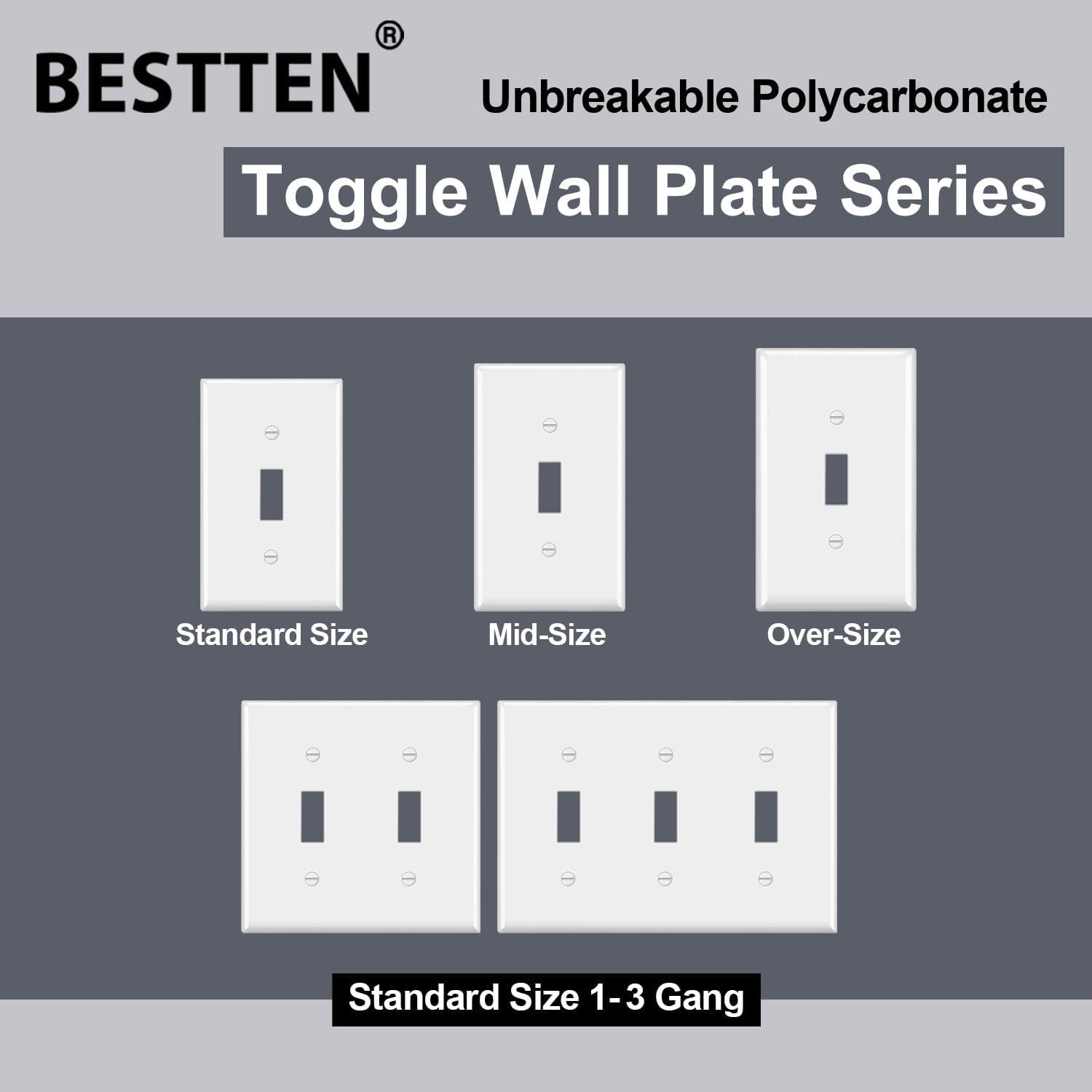 imageBESTTEN 2 Pack 3Gang Toggle Wall Plate Unbreakable Polycarbonate Toggle Light Switch Cover Standard Size UL Listed WhiteWhite