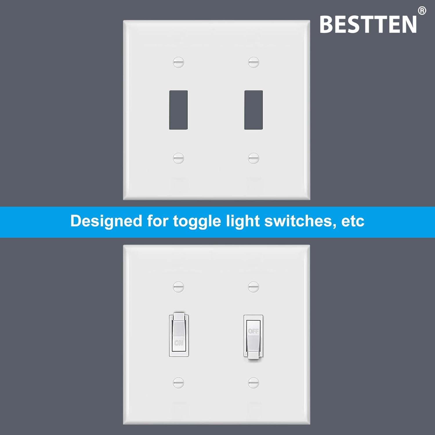 imageBESTTEN 2 Pack 3Gang Toggle Wall Plate Unbreakable Polycarbonate Toggle Light Switch Cover Standard Size UL Listed WhiteWhite