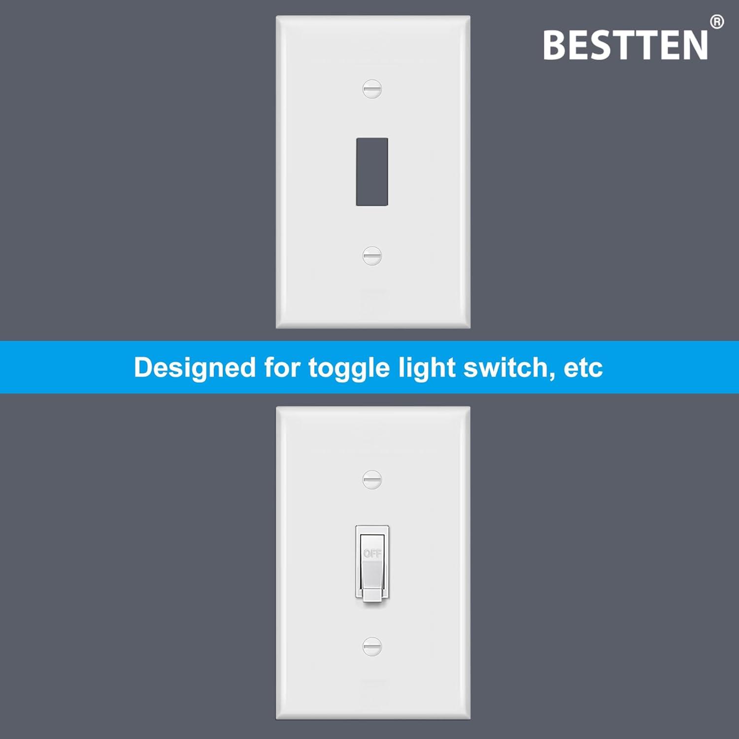 imageBESTTEN 2 Pack 3Gang Toggle Wall Plate Unbreakable Polycarbonate Toggle Light Switch Cover Standard Size UL Listed WhiteWhite