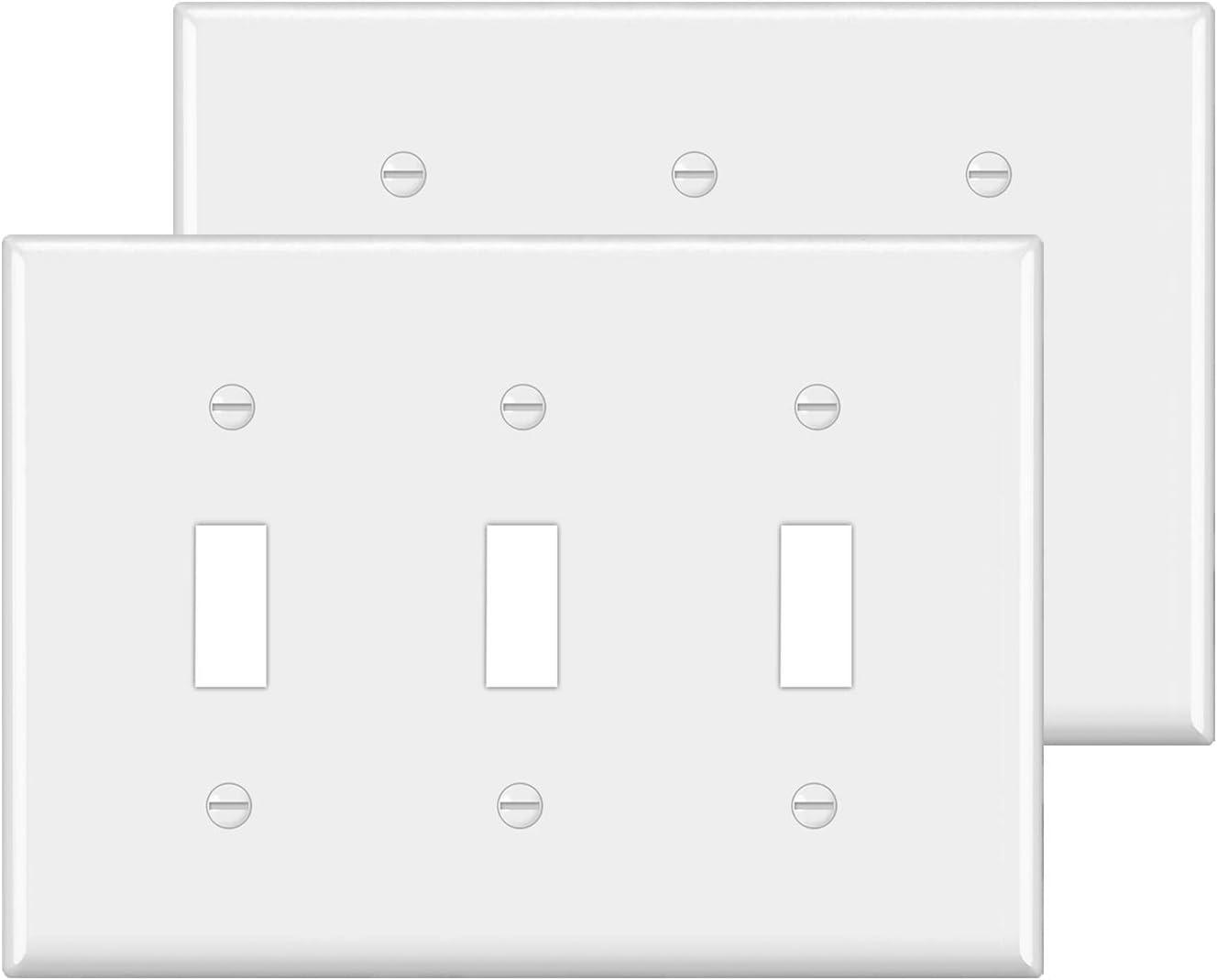 imageBESTTEN 2 Pack 3Gang Toggle Wall Plate Unbreakable Polycarbonate Toggle Light Switch Cover Standard Size UL Listed WhiteWhite