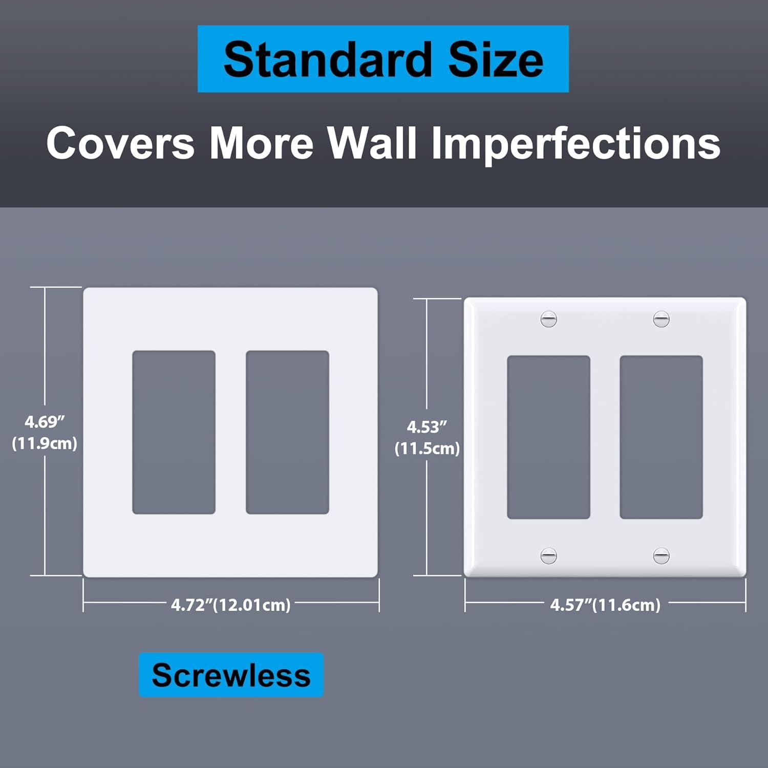 imageBESTTEN 2 Pack 4 Gang Champagne Gold Screwless Ourlet Cover Signature Collection Golden Decor Wall Plate for Light Switch Dimmer Receptacle H469 x W835Matte Snow White