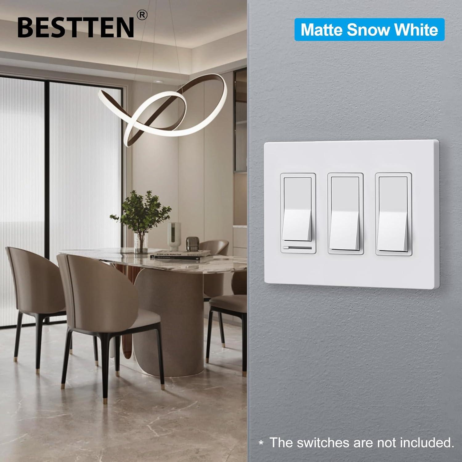 imageBESTTEN 2 Pack 4 Gang Champagne Gold Screwless Ourlet Cover Signature Collection Golden Decor Wall Plate for Light Switch Dimmer Receptacle H469 x W835Matte Snow White