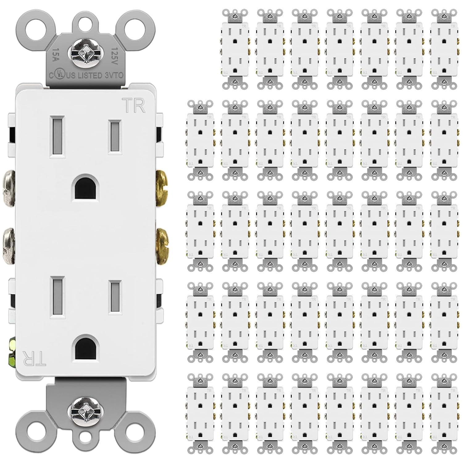 imageBESTTEN 20 Amp Decorator Wall Receptacle Outlet TamperResistant 20A125V2500W Residential ampamp Commercial Use UL Listed 10 Pack White15 Amp