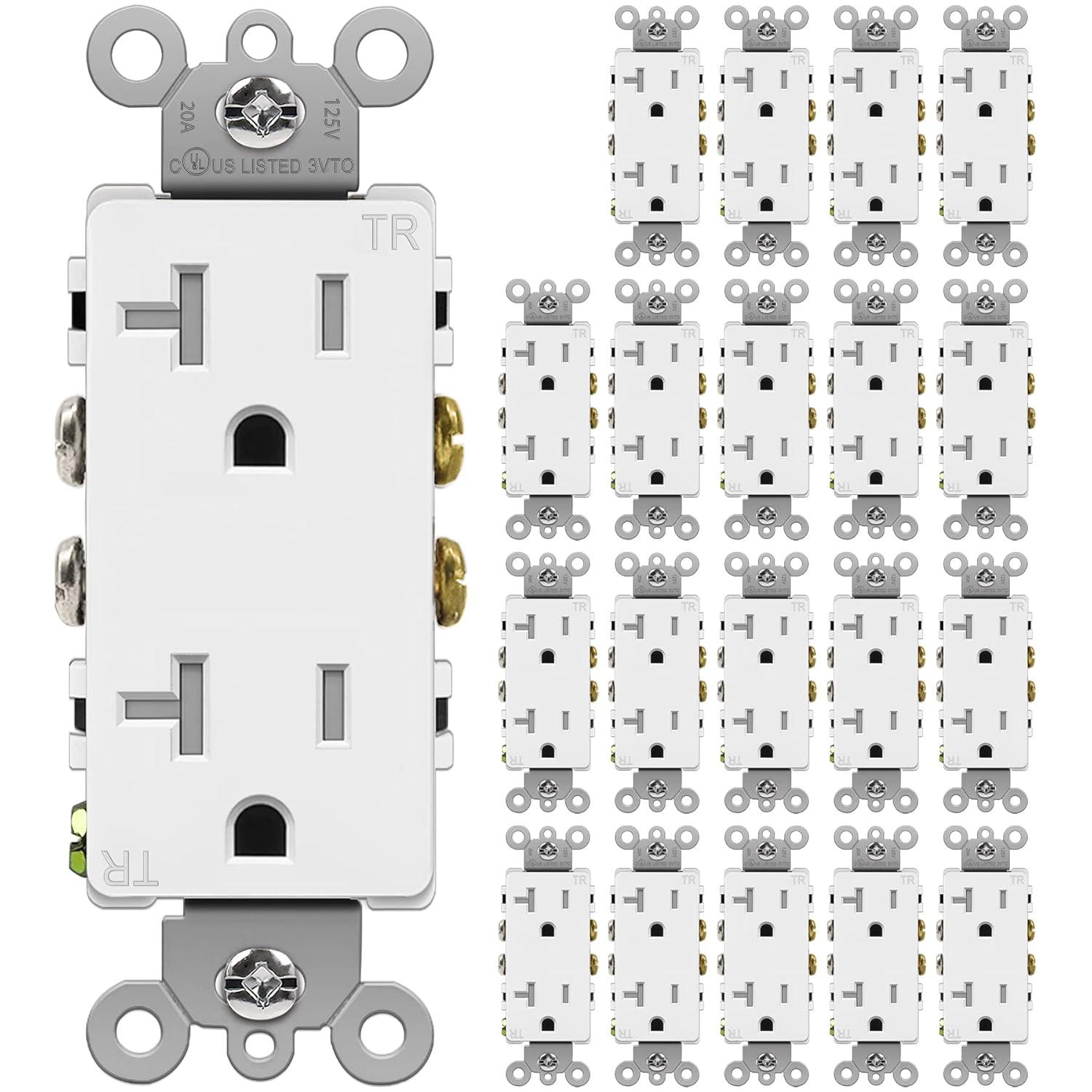 imageBESTTEN 20 Amp Decorator Wall Receptacle Outlet TamperResistant 20A125V2500W Residential ampamp Commercial Use UL Listed 10 Pack White20 Amp