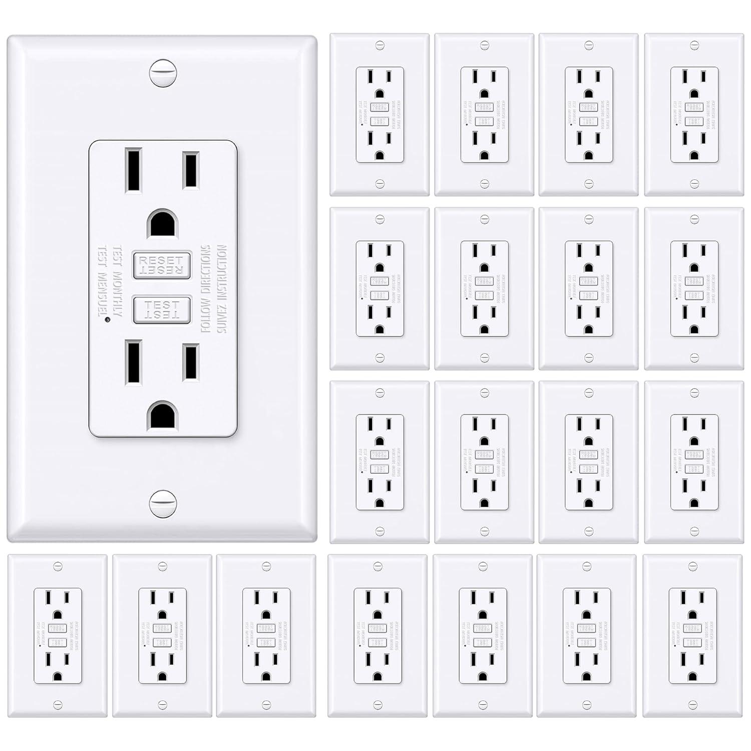 imageBESTTEN 20 Amp GFCI Outlet with Thinner Design GFI Electrical Outlet with LED Indicator NonTamperResistant GFCI Receptacle Wallplate Included ETL Certified 10 Pack White15 Amp