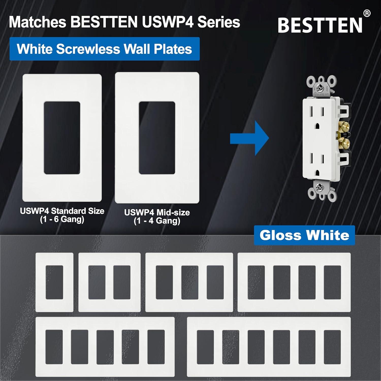 imageBESTTEN 20 Pack 15 Amp Decorator Wall Receptacle Outlet NonTamperResistant Wallplate Included 15A125V1875W UL Listed White15 Amp