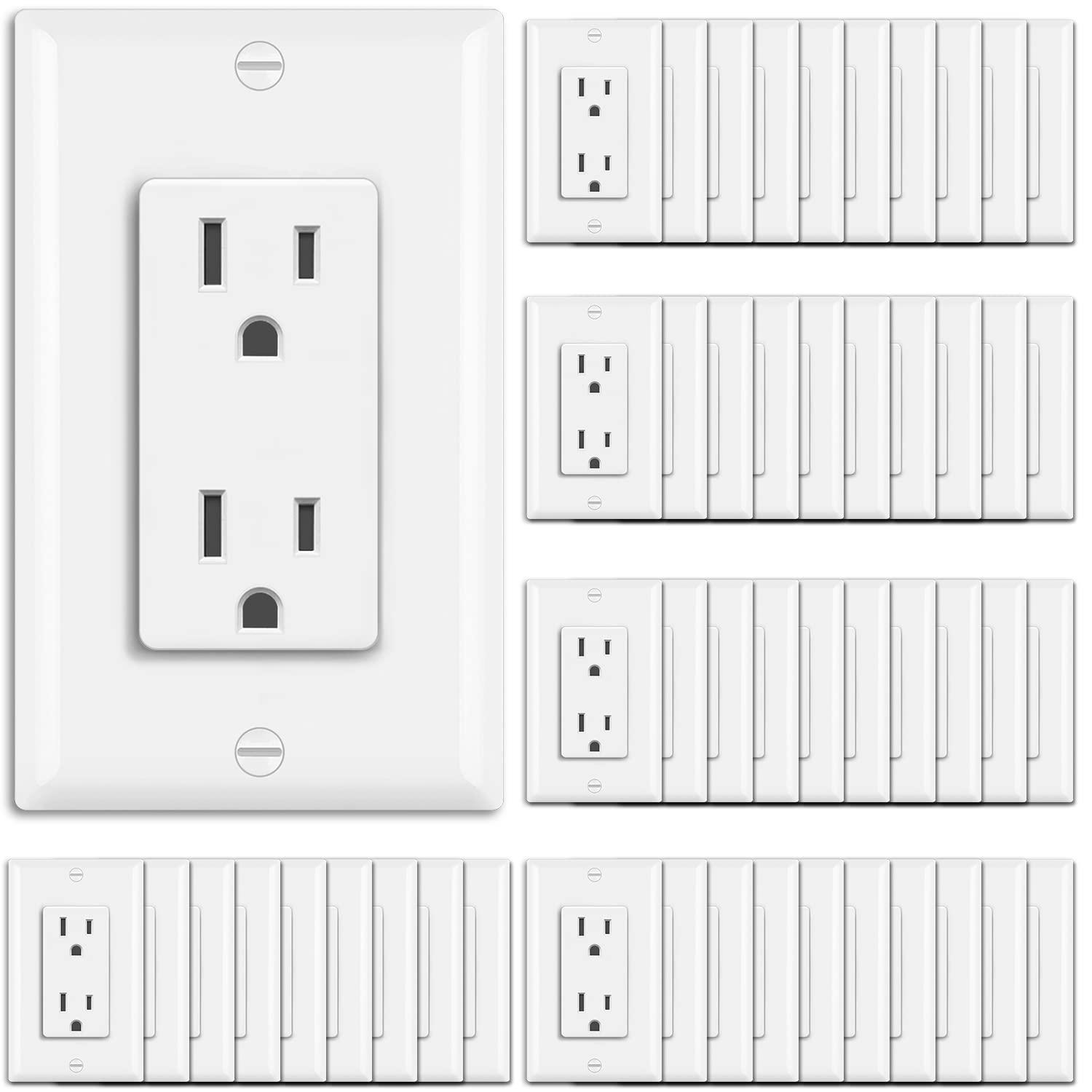 imageBESTTEN 20 Pack 15 Amp Decorator Wall Receptacle Outlet NonTamperResistant Wallplate Included 15A125V1875W UL Listed White15 Amp