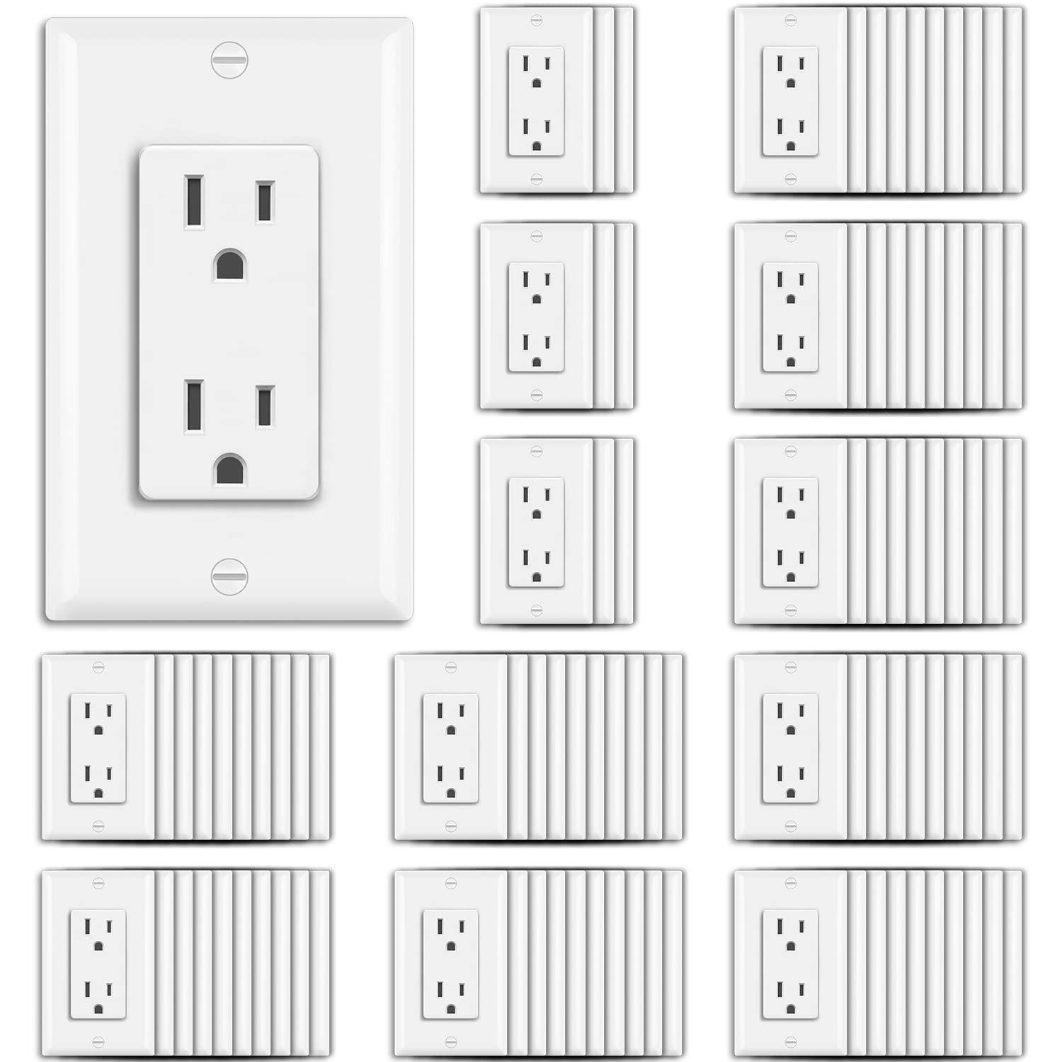 imageBESTTEN 20 Pack 15 Amp Decorator Wall Receptacle Outlet NonTamperResistant Wallplate Included 15A125V1875W UL Listed White15 Amp